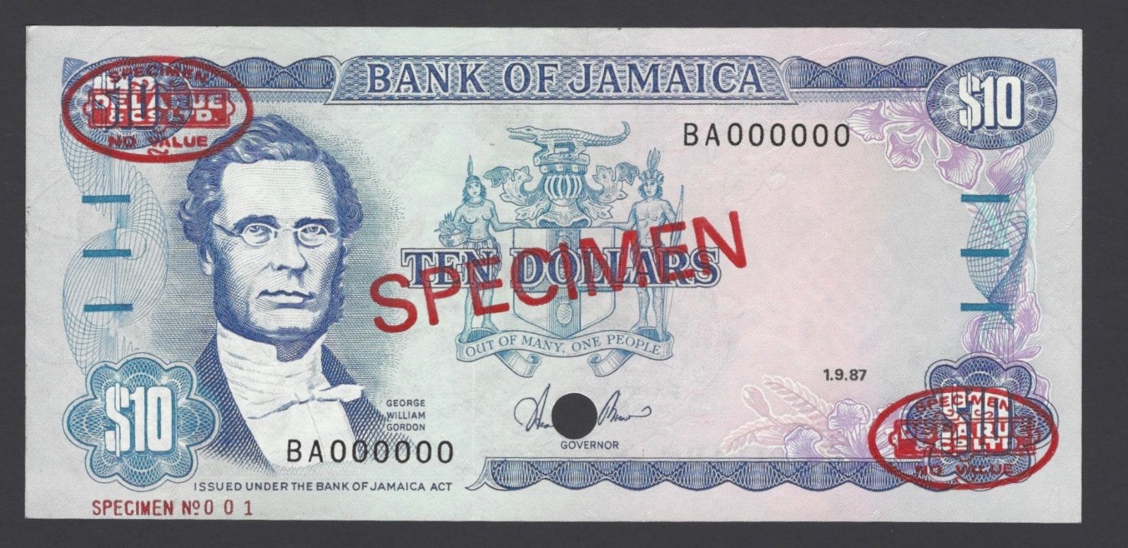  Diagonal red SPECIMEN and DLR oval ovpts; horizontal red SPECIMEN NO # ovpt lower left; all-zero s/n 