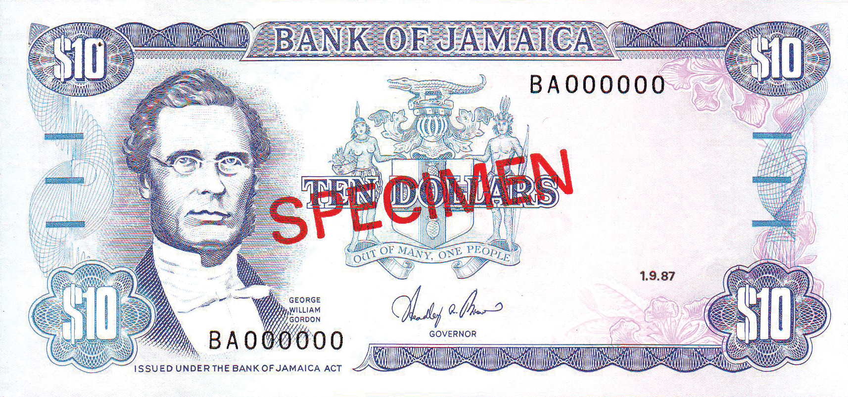  Diagonal red SPECIMEN ovpt front/back; all-zero s/n 