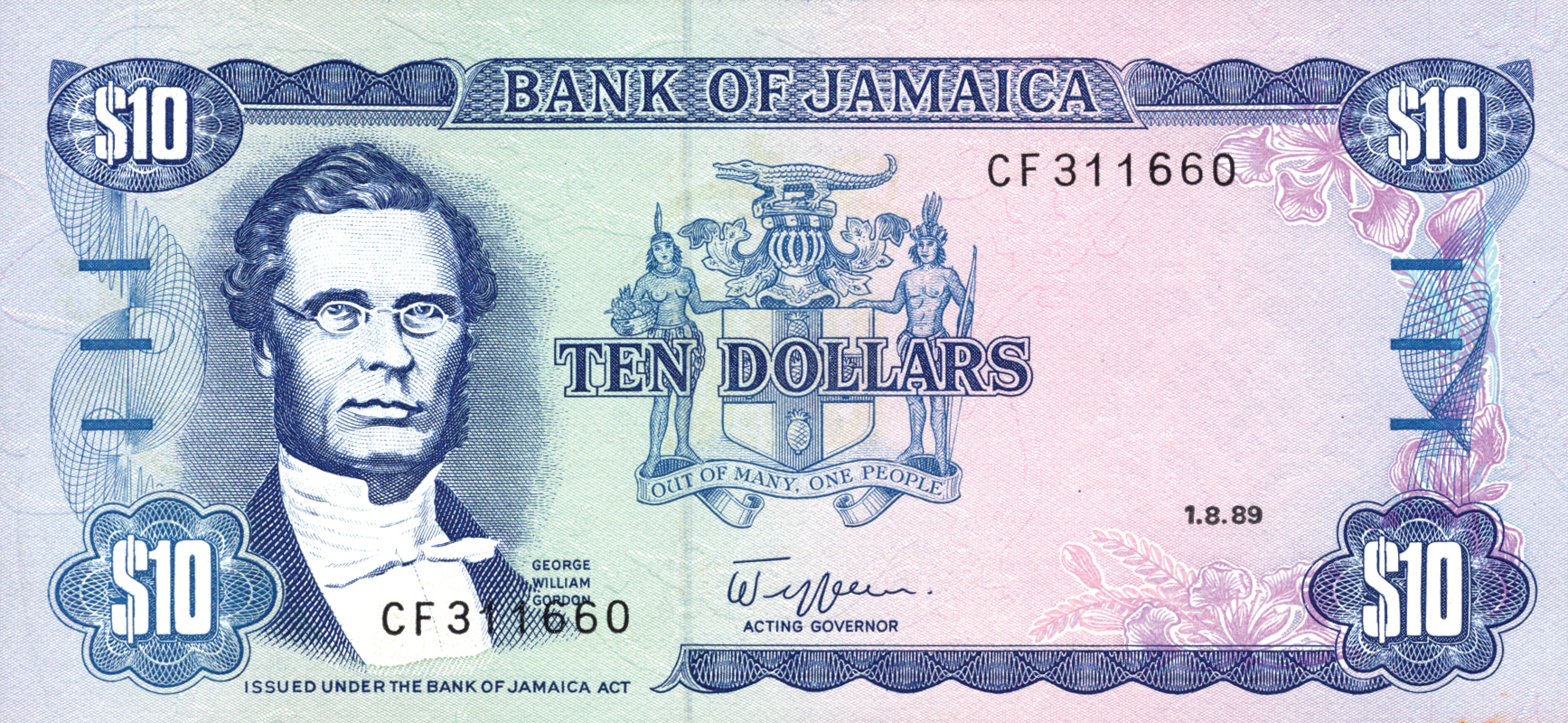  1 8 89 Sig 5: Jefferson Solid security thread with printed JAMAICA Prefix BW - DB 