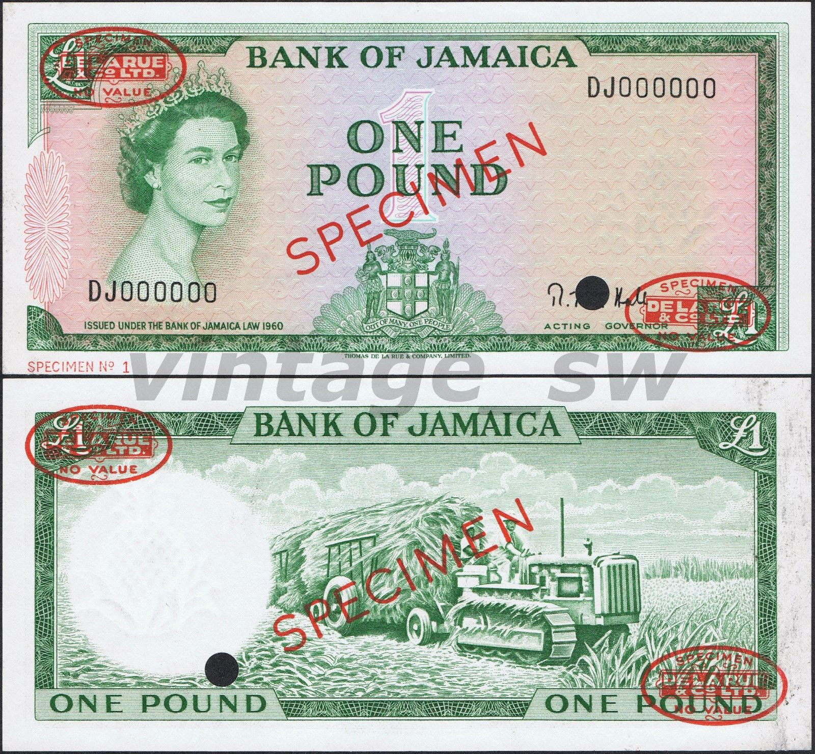  Diagonal red SPECIMEN and DLR oval ovpts; horizontal red SPECIMEN NO # ovpt lower left; all-zero s/n 