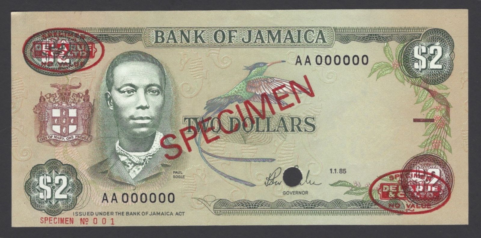  Diagonal red SPECIMEN and DLR oval ovpts; horizontal red SPECIMEN NO # ovpt lower left; all-zero s/n 