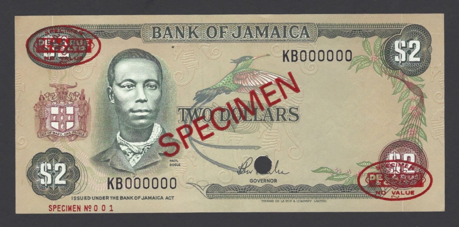  Diagonal red SPECIMEN and DLR oval ovpts; horizontal red SPECIMEN NO # ovpt lower left; no date; all-zero s/n 