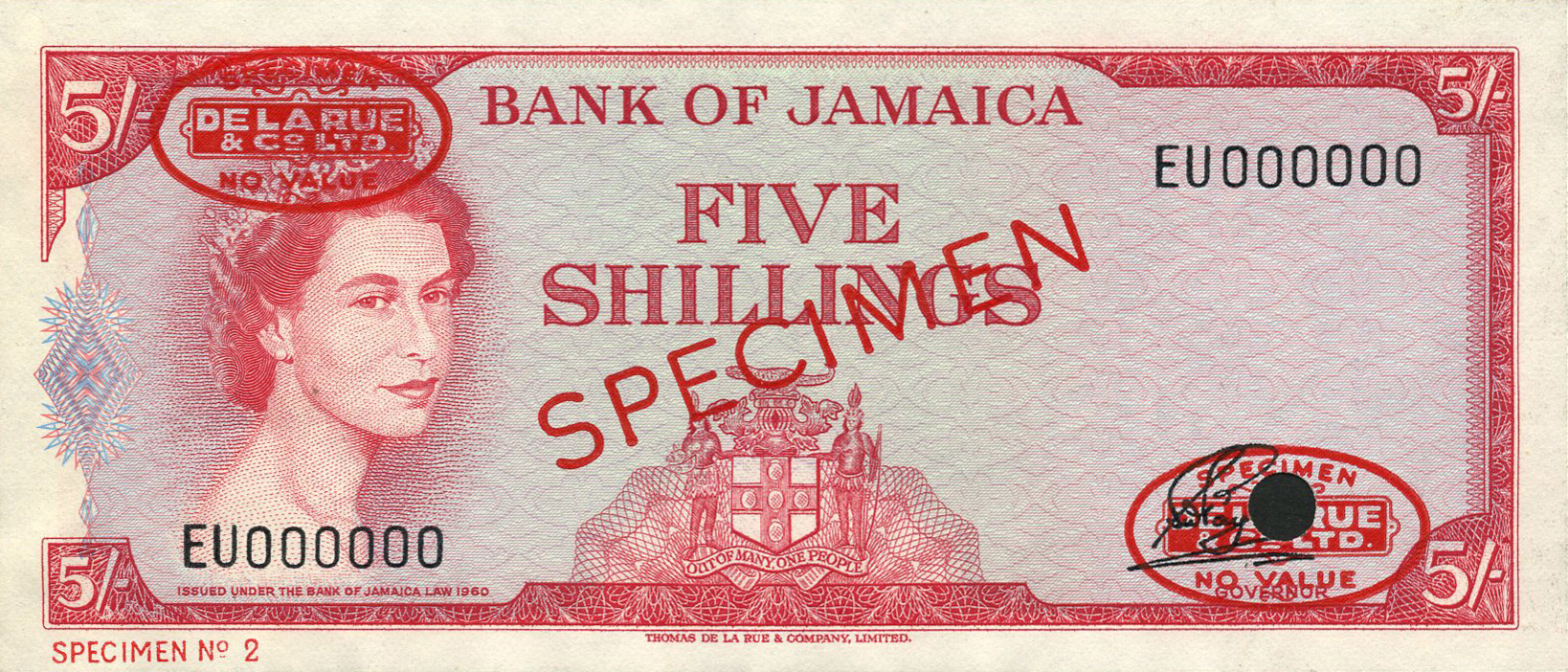  Diagonal red SPECIMEN and DLR oval ovpts; horizontal red SPECIMEN NO # ovpt lower left; all-zero s/n 