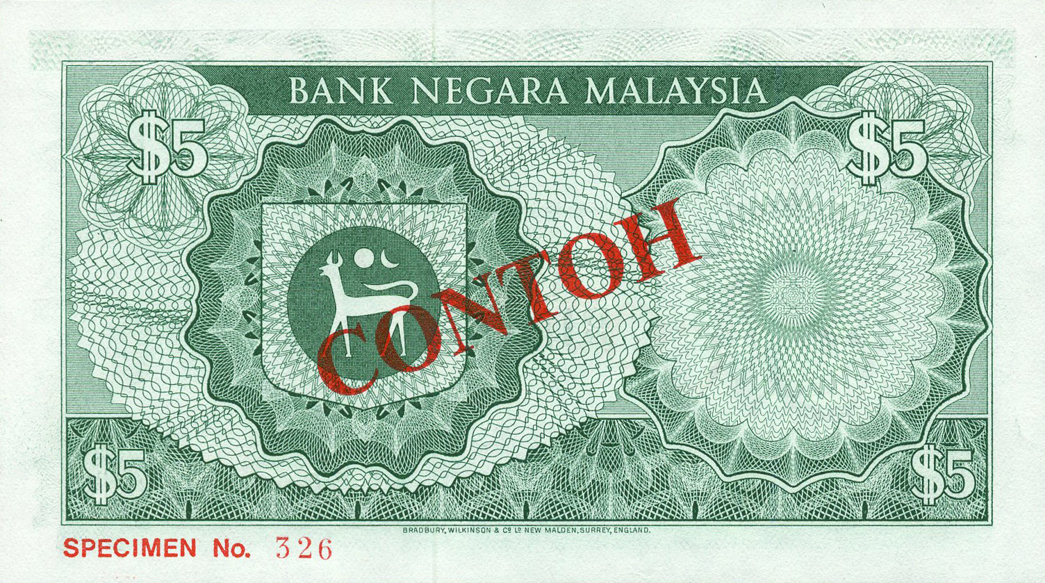  Diagonal red CONTOH ovpt front/back; horizontal red SPECIMEN No # ovpt lower left back; all-zero s/n 