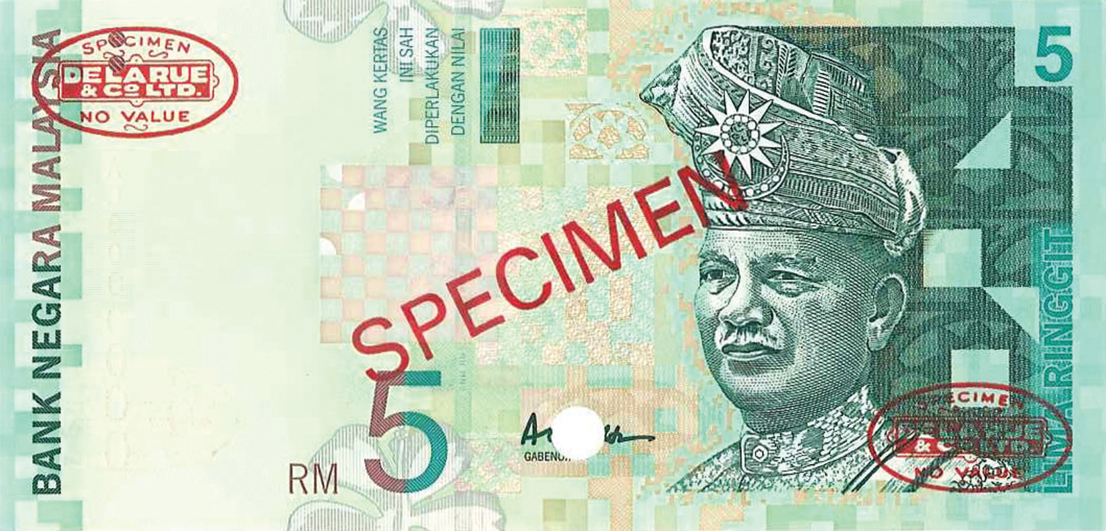  Diagonal red SPECIMEN and DLR oval ovpts front/back; horizontal red SPECIMEN No # lower left front; all-zero s/n 