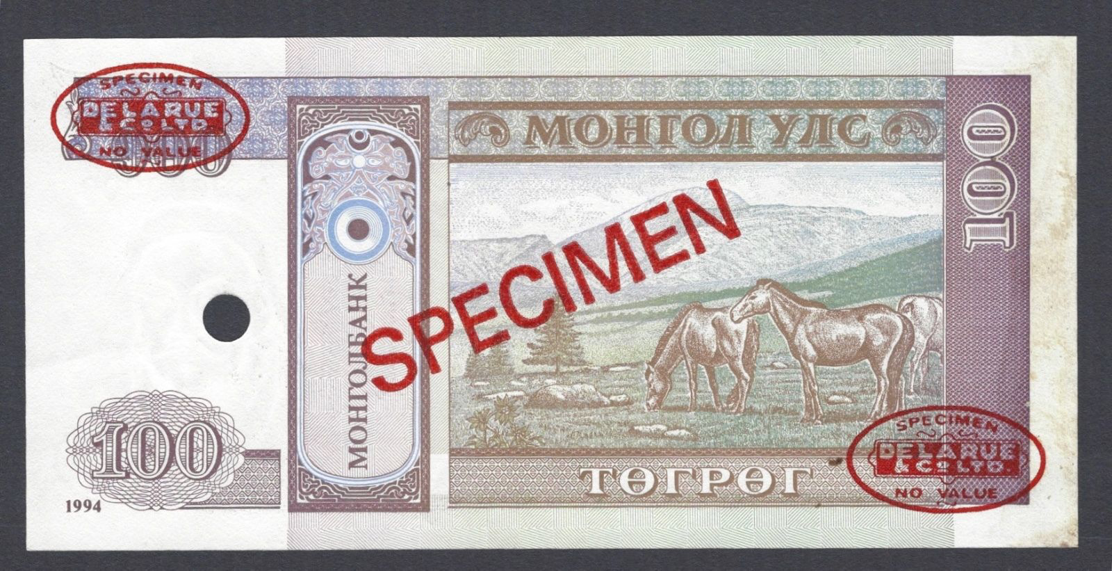  Diagonal red SPECIMEN and DLR oval ovpts; horizontal red SPECIMEN No # ovpt lower left; all-zero s/n 