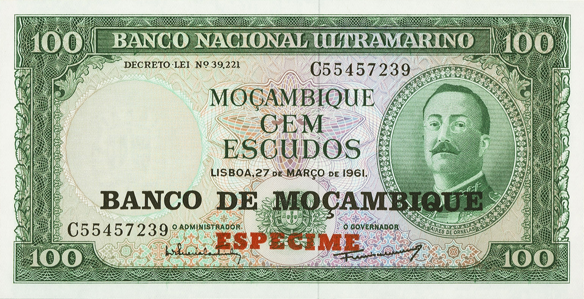  Horizontal red ESPECIME ovpt front; normal s/n 