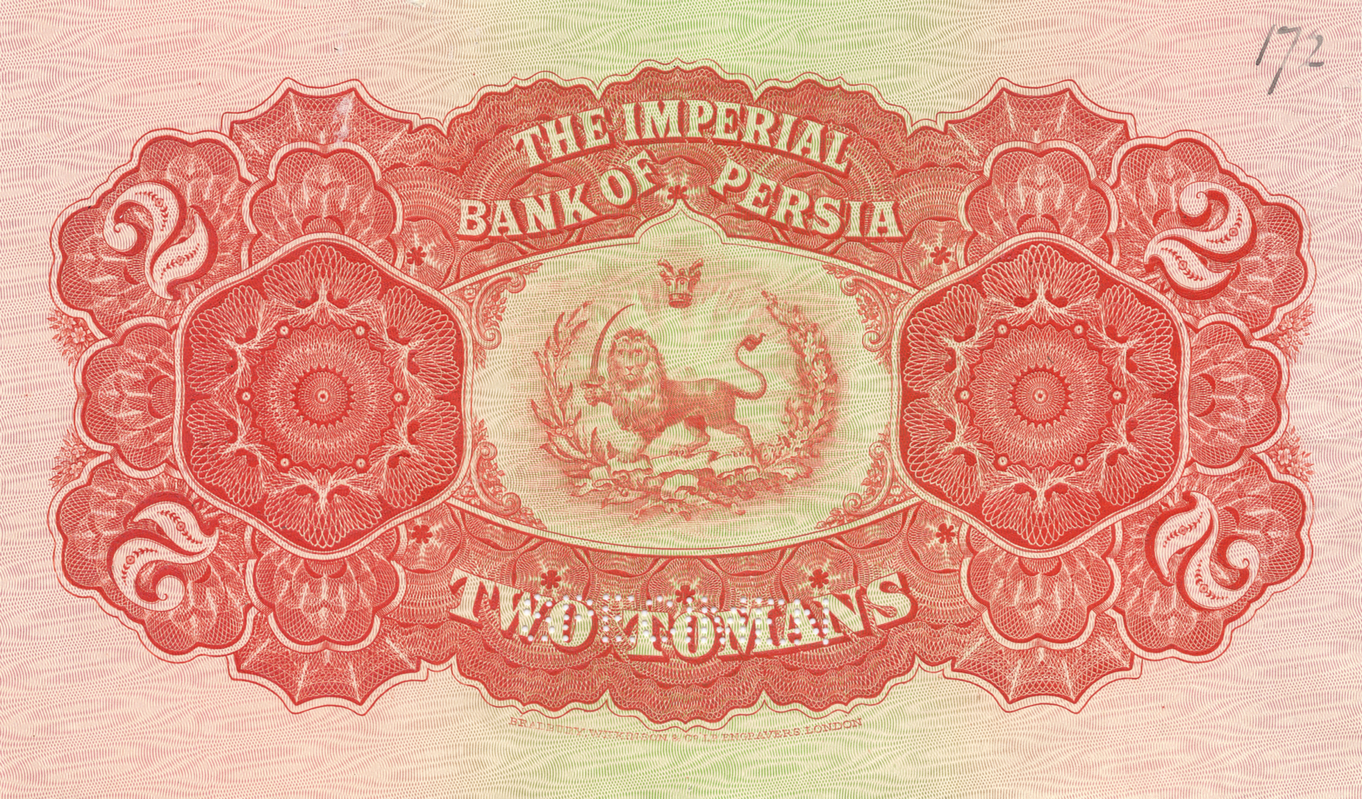 1.7.1901 Rose, light blue, orange, and brown (front), red and green (back); 1ST JULY 1901; no s/n 