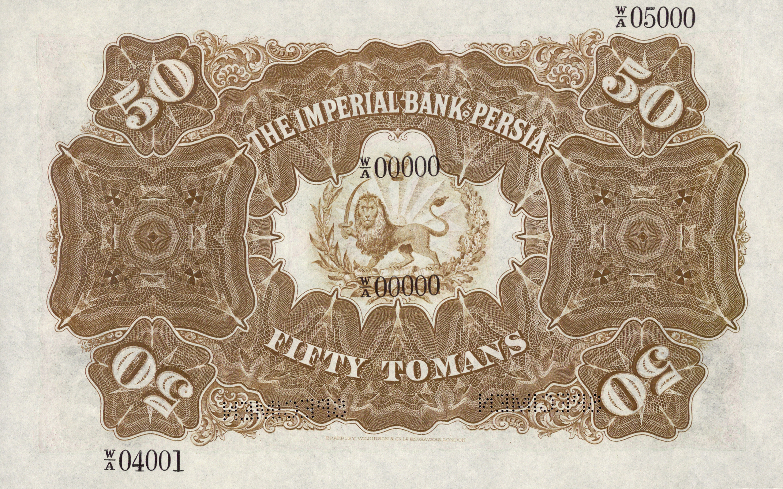  Two horizontal SPECIMEN perfs; no date; no sig ; s/n range W/A 04001 - W/A 05000 