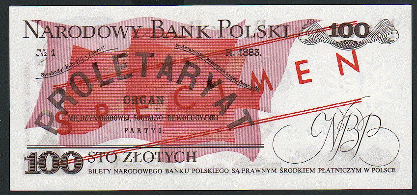  Diagonal red WZÓR ovpt front; diagonal red SPECIMEN ovpt back; horizontal black No # and star ovpt front; all-zero s/n 