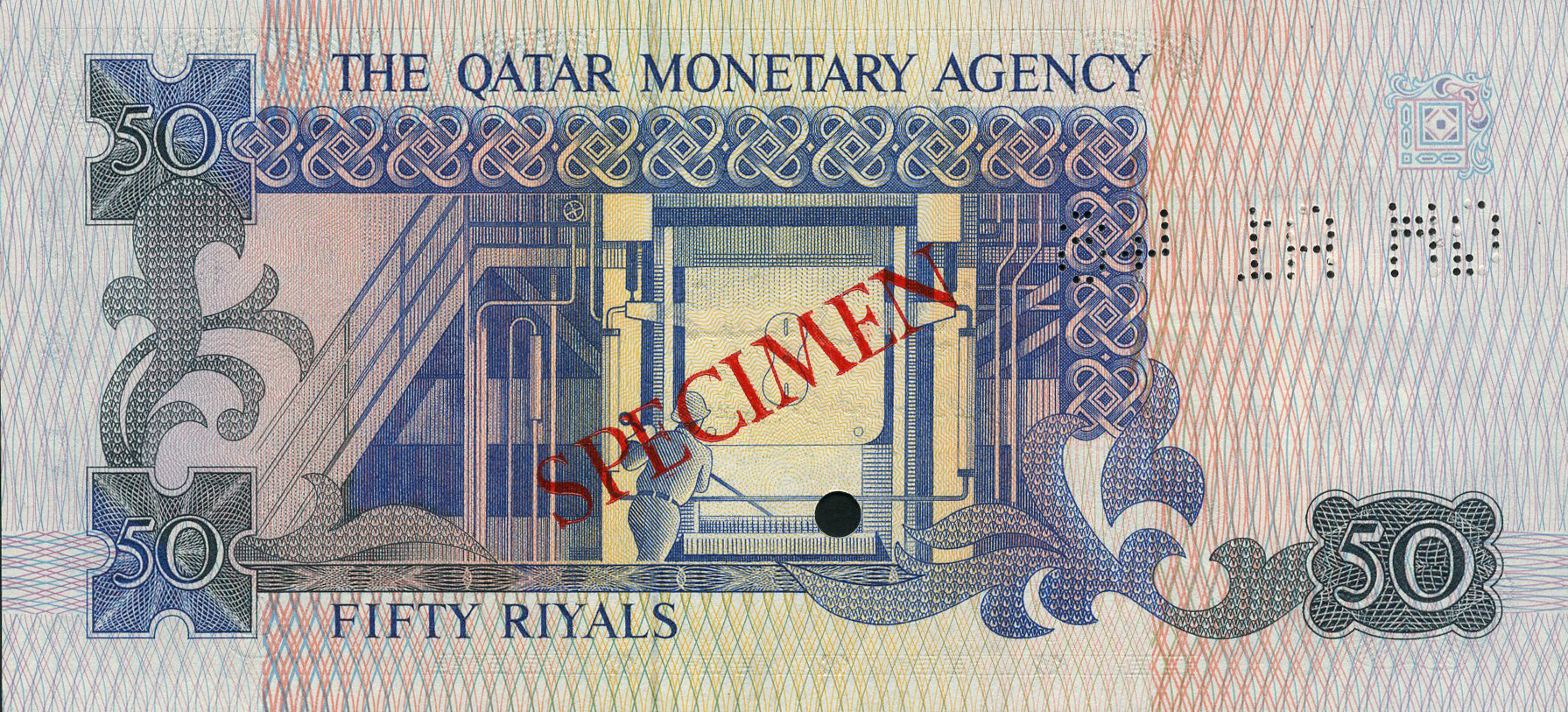  Diagonal red جذومن ovpt front; diagonal red SPECIMEN ovpt back; horizontal Q4 A1 48 perf; all-zero s/n 