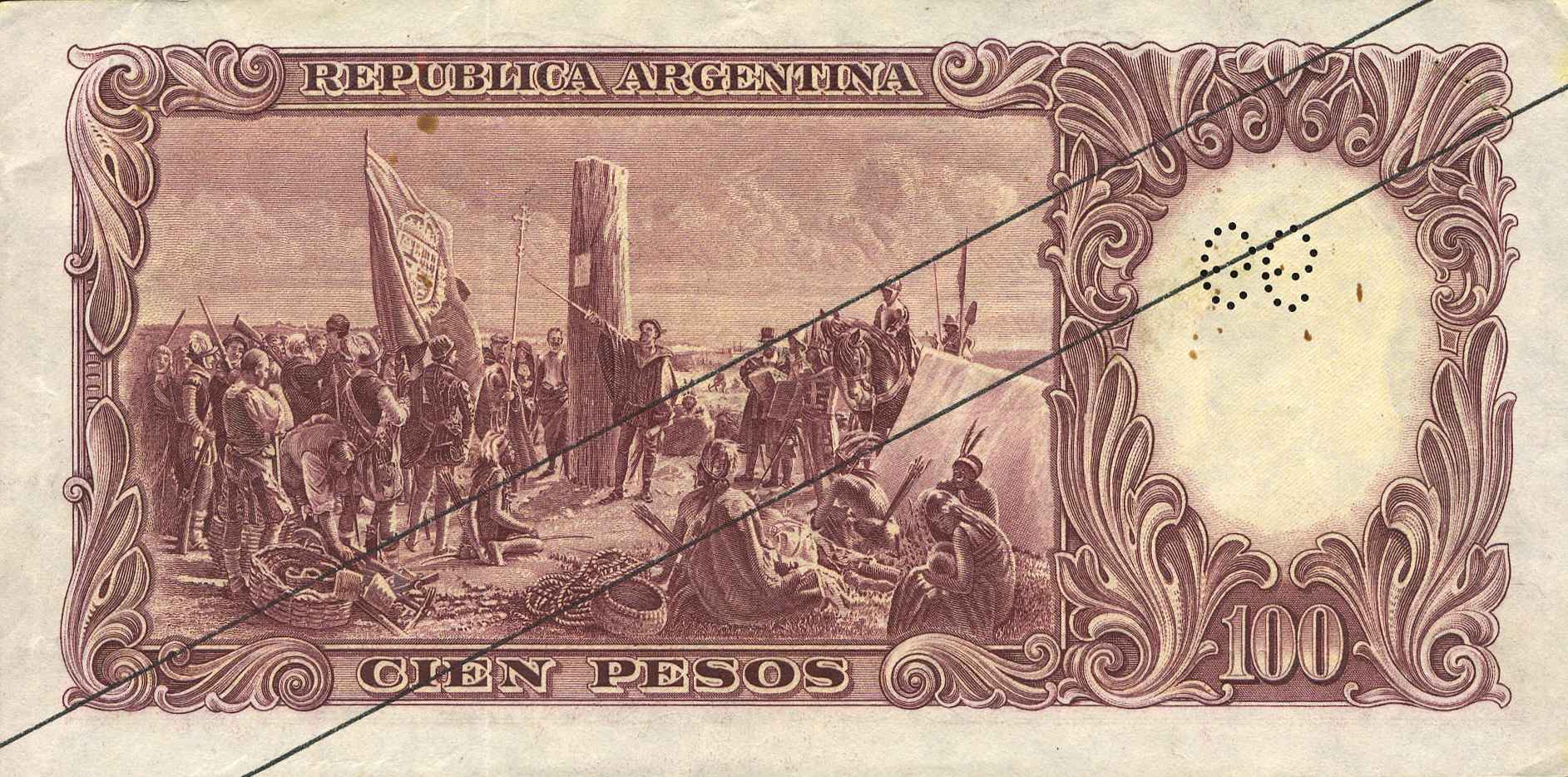  Diagonal black MUESTRA ovpt front; two diagonal black lines ovpt back; horizontal # perf; all-zero s/n 