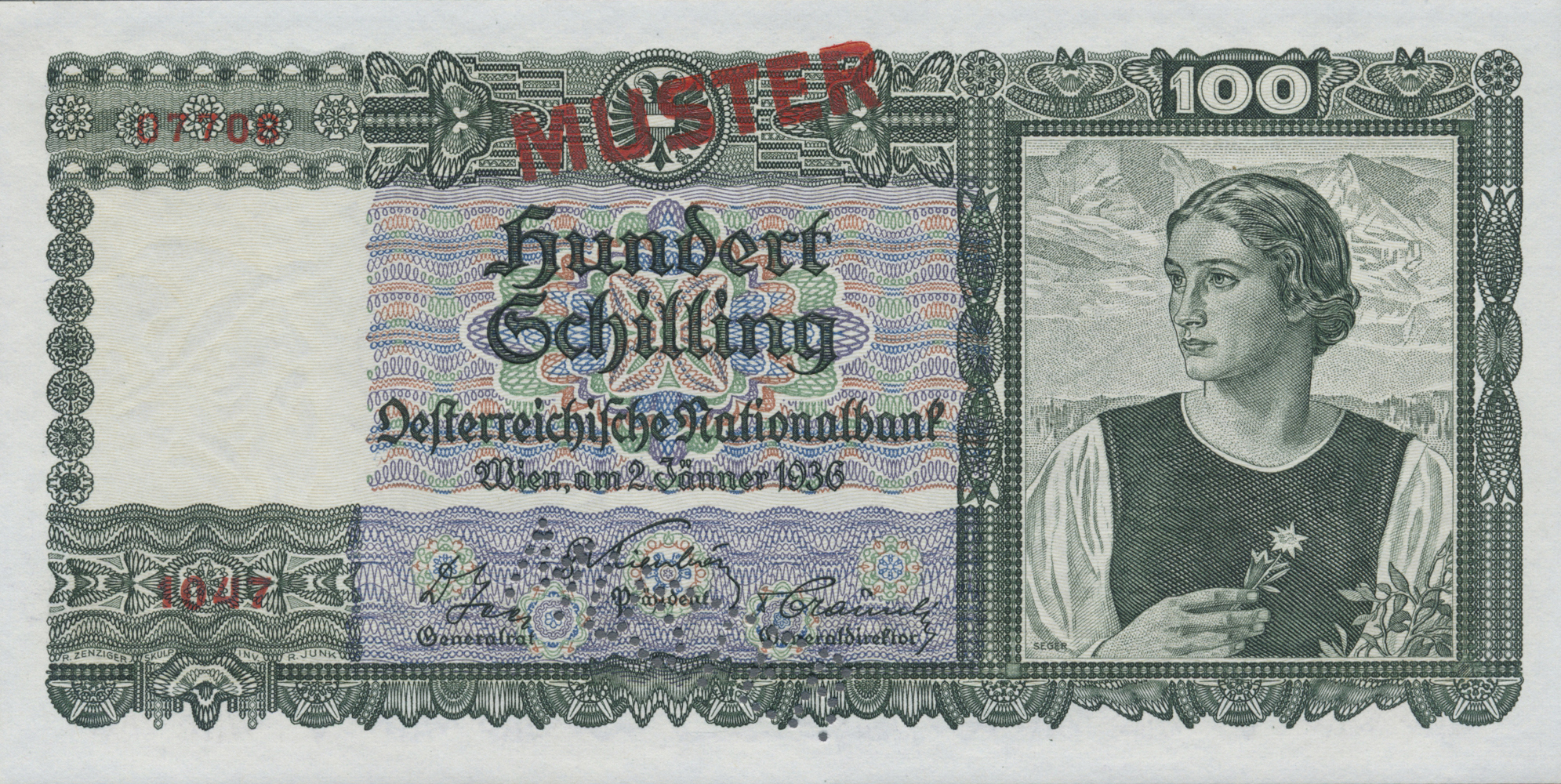  Diagonal red MUSTER ovpt front/back; diagonal MUSTER perf; normal s/n 