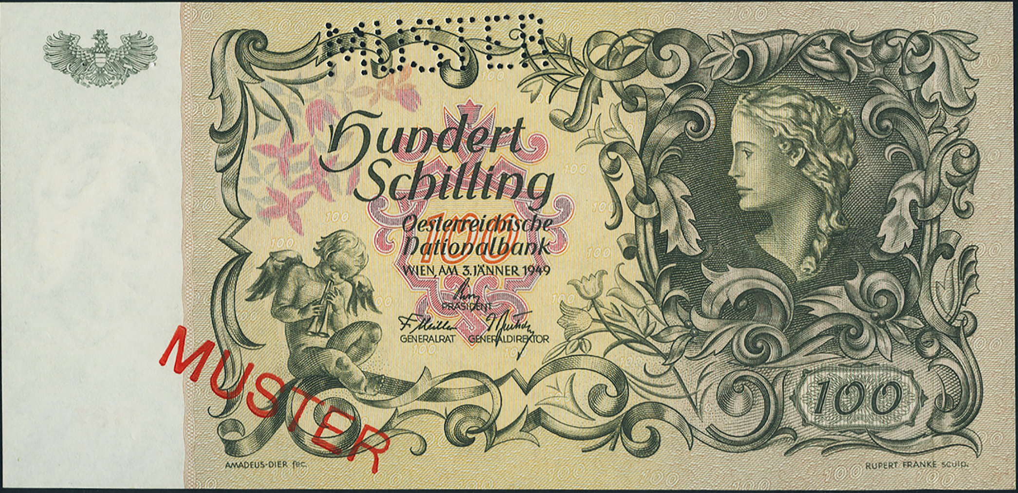  Diagonal red MUSTER ovpt front/back; horizontal MUSTER perf; normal s/n 