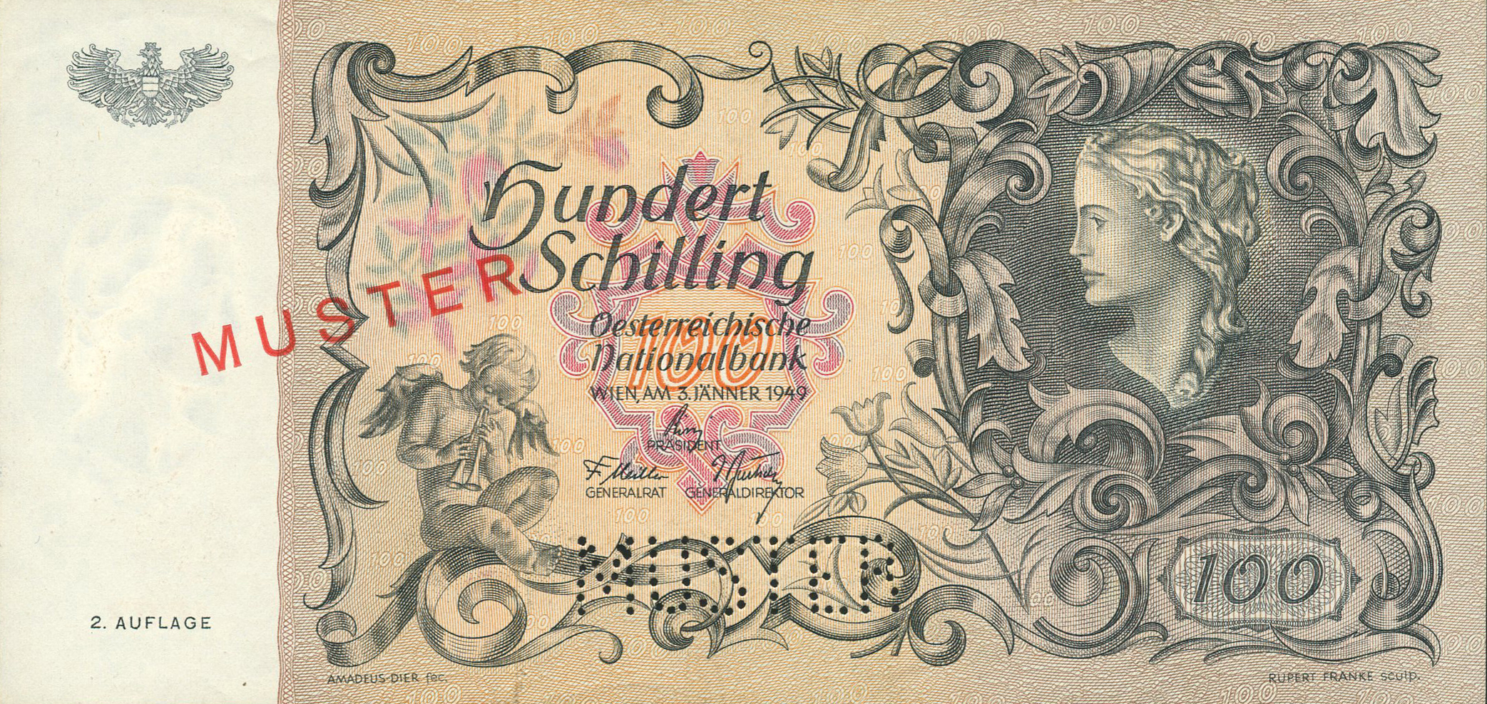  Diagonal red MUSTER ovpt front/back; horizontal MUSTER perf; normal s/n 