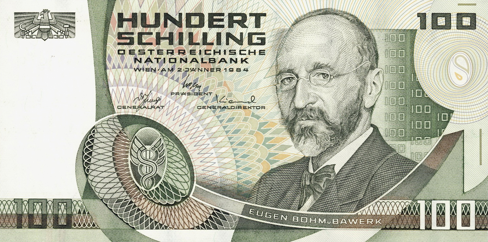  2•JÄNNER 1984 Sig 42: Klaus/Koren/Kienzl Different fonts for left/right s/n Prefix A - Z (6-digit s/n), AA - CA (5-digit s/n) Intro: 14 10 1985 