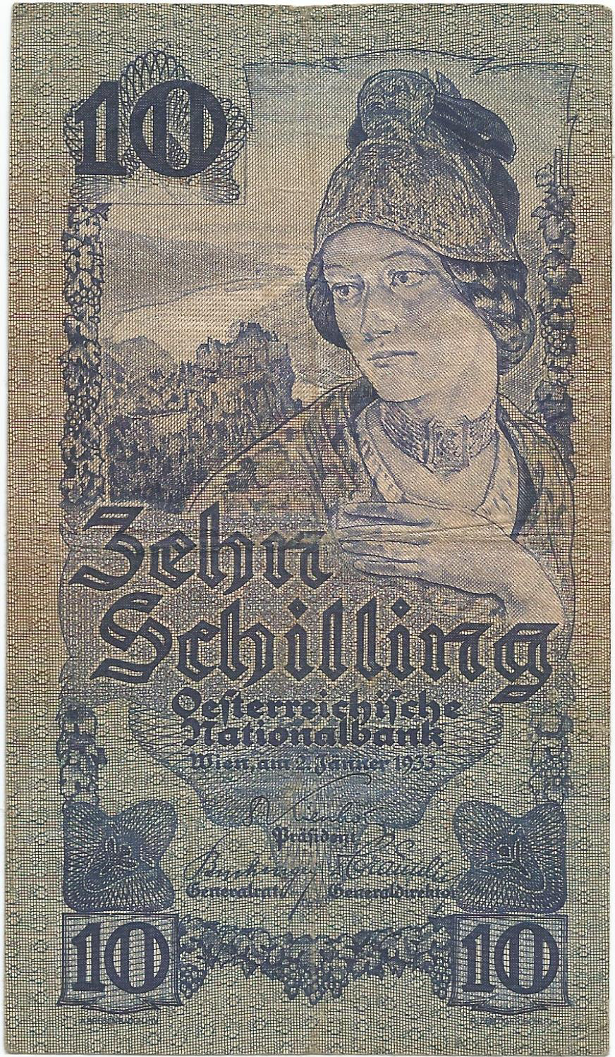  2 Jänner 1933 Sig 14: Buchinger/Kienböck/Brauneis Denomination on light underprint back Series 1050 - 1165 Intro: 09 04 1934 