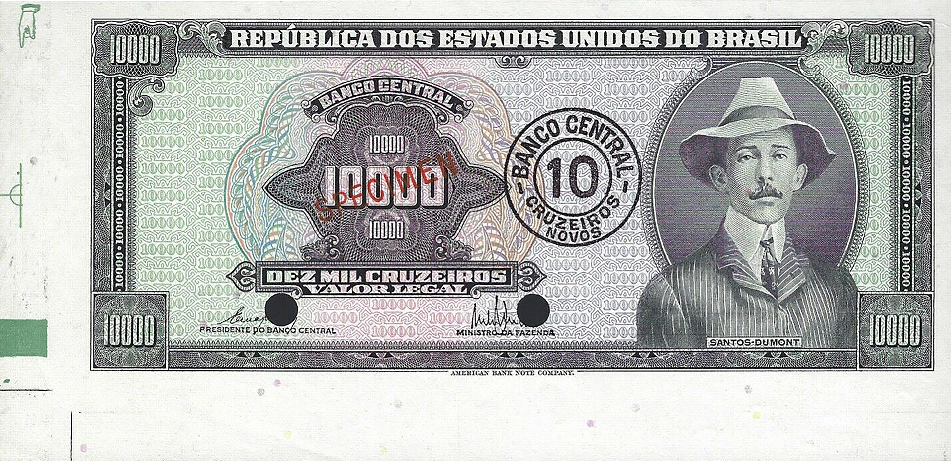  Diagonal red SPECIMEN ovpt front; no s/n; selvage 