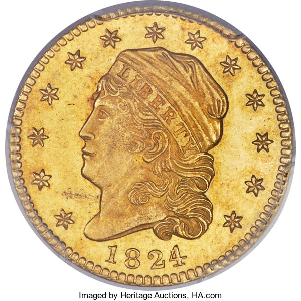 Capped Bust Quarter Eagle $2 1/2 Head Left, Large Size, 1821-1827 MS [Type]