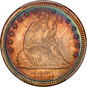 image for: 1866-1891 Seated Liberty 25c MS With Motto (5467)