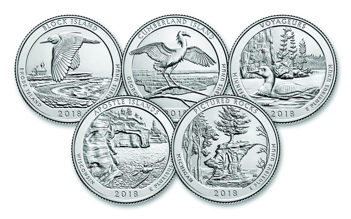 2018-S 25c Clad Quarters Proof Set, 5 Coins PR