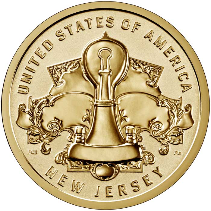 2019-S $1 NJ-Edison Light Bulb, Reverse Proof PR