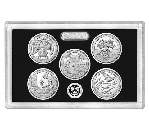 2020-S 25c Silver Quarters Proof Set, 5 Coins PR