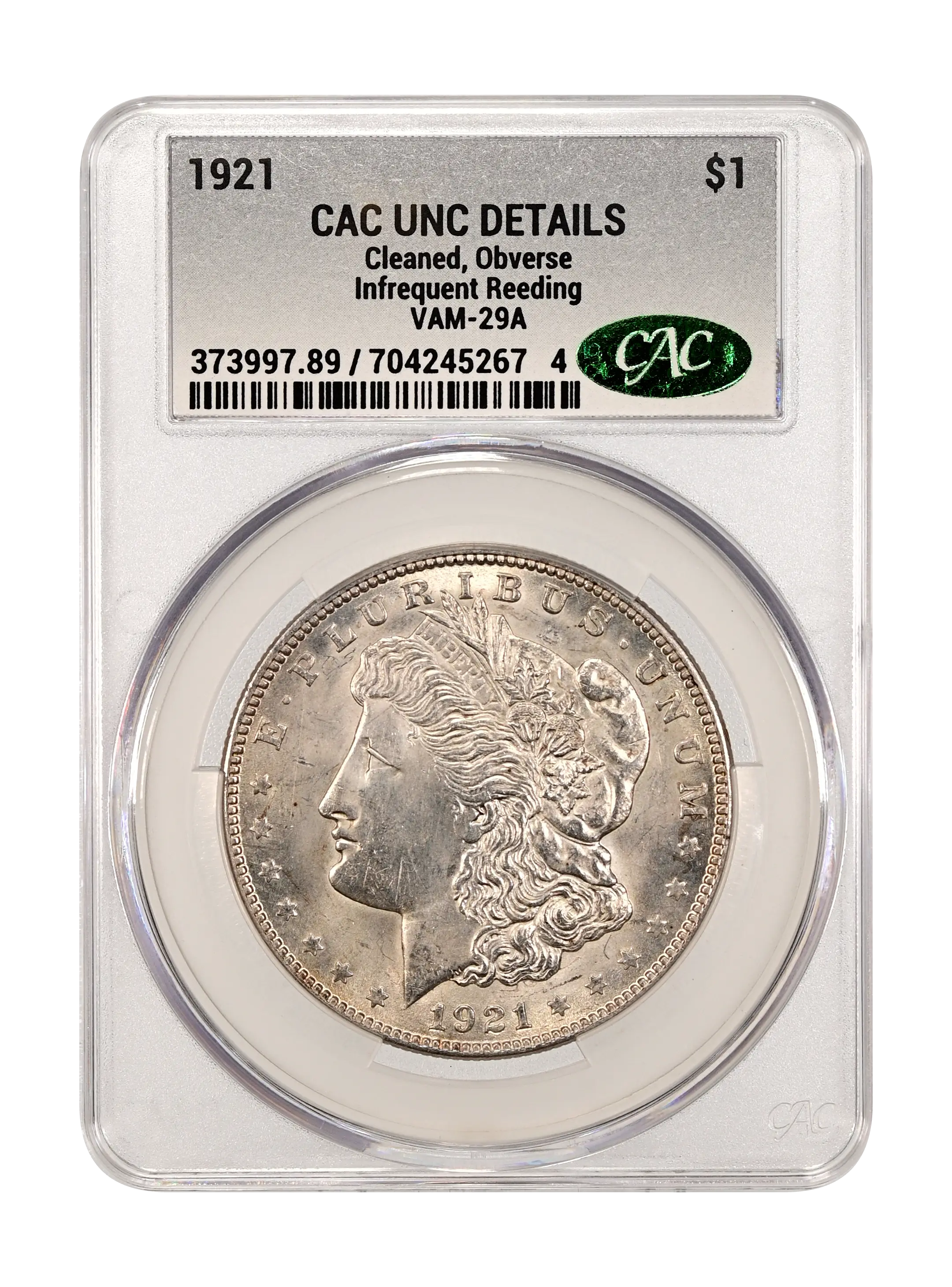 1921 $1 Morgan, Infrequent Reeding, VAM-29A MS