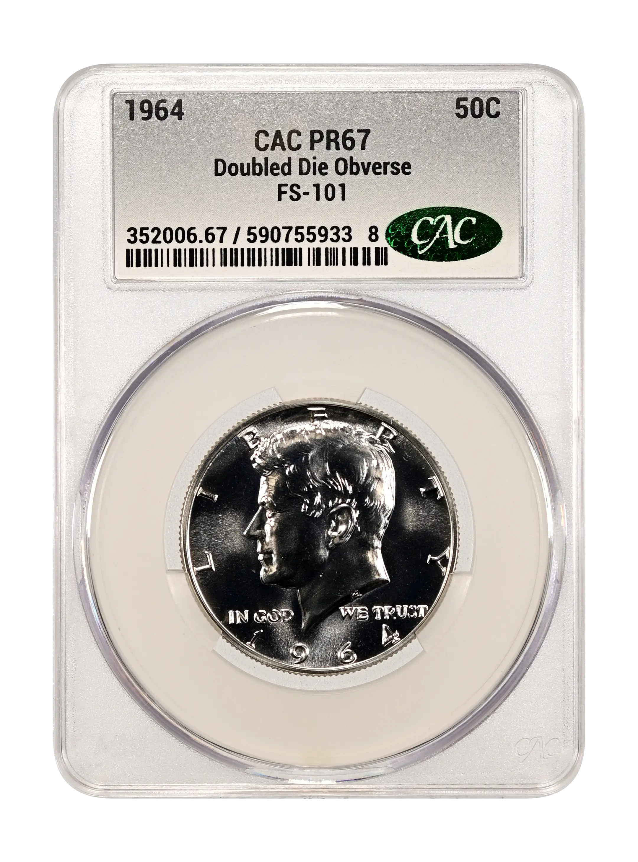 1964 50c Doubled Die Obverse, FS-101 PR