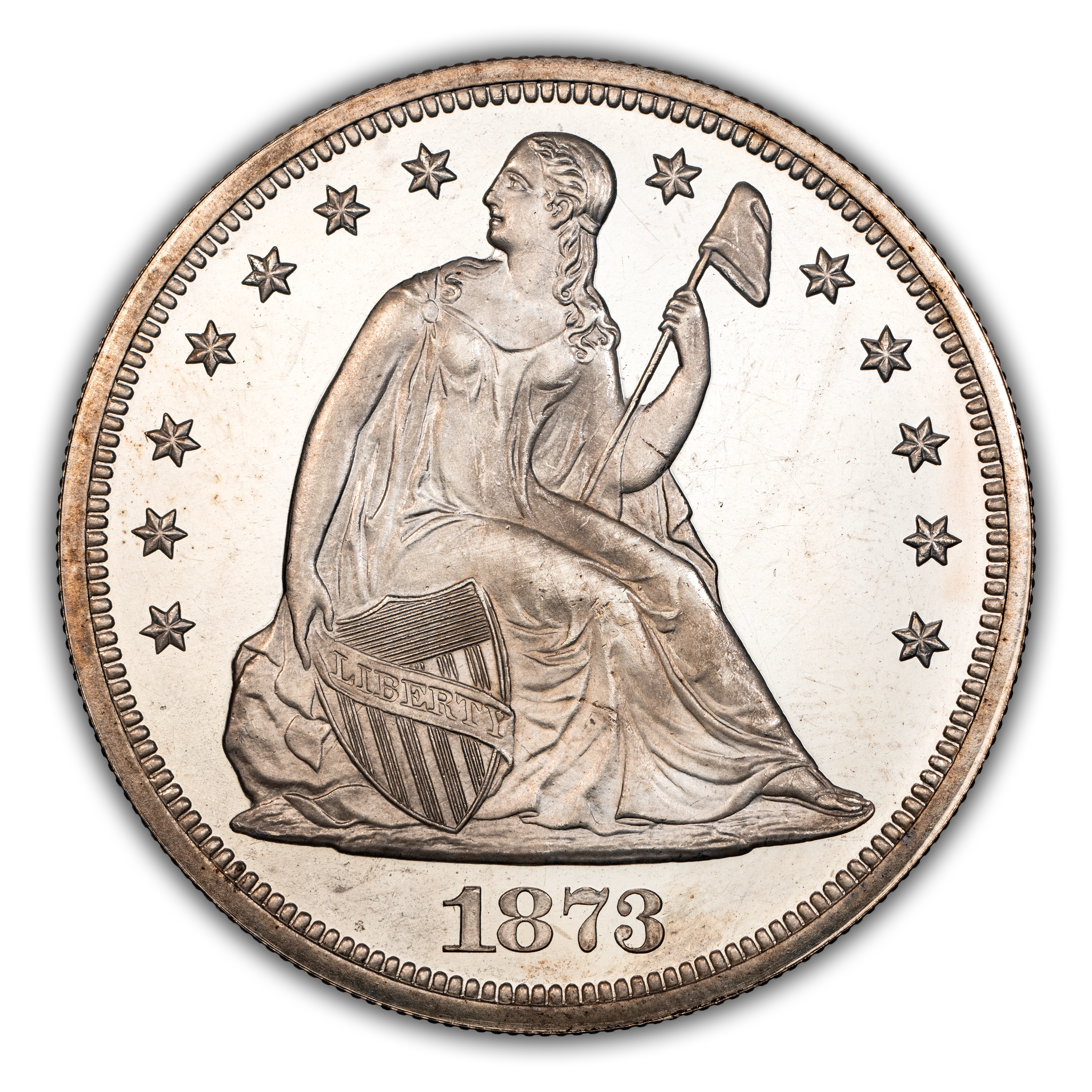 1873 $1 Seated Liberty PR DCAM