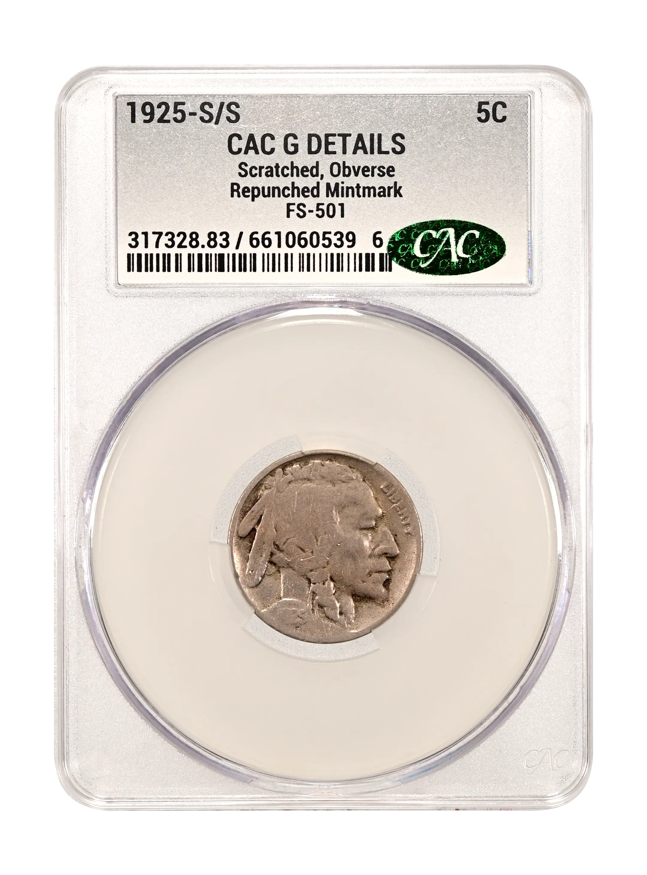 1925-S/S 5c Repunched Mintmark, FS-501 MS