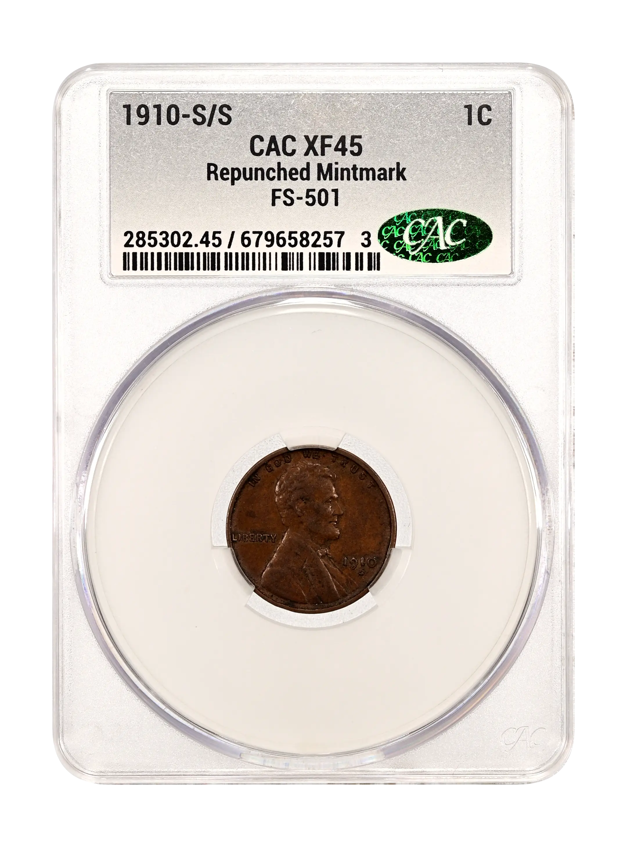 1910-S/S 1c Repunched Mintmark, FS-501 MS BN