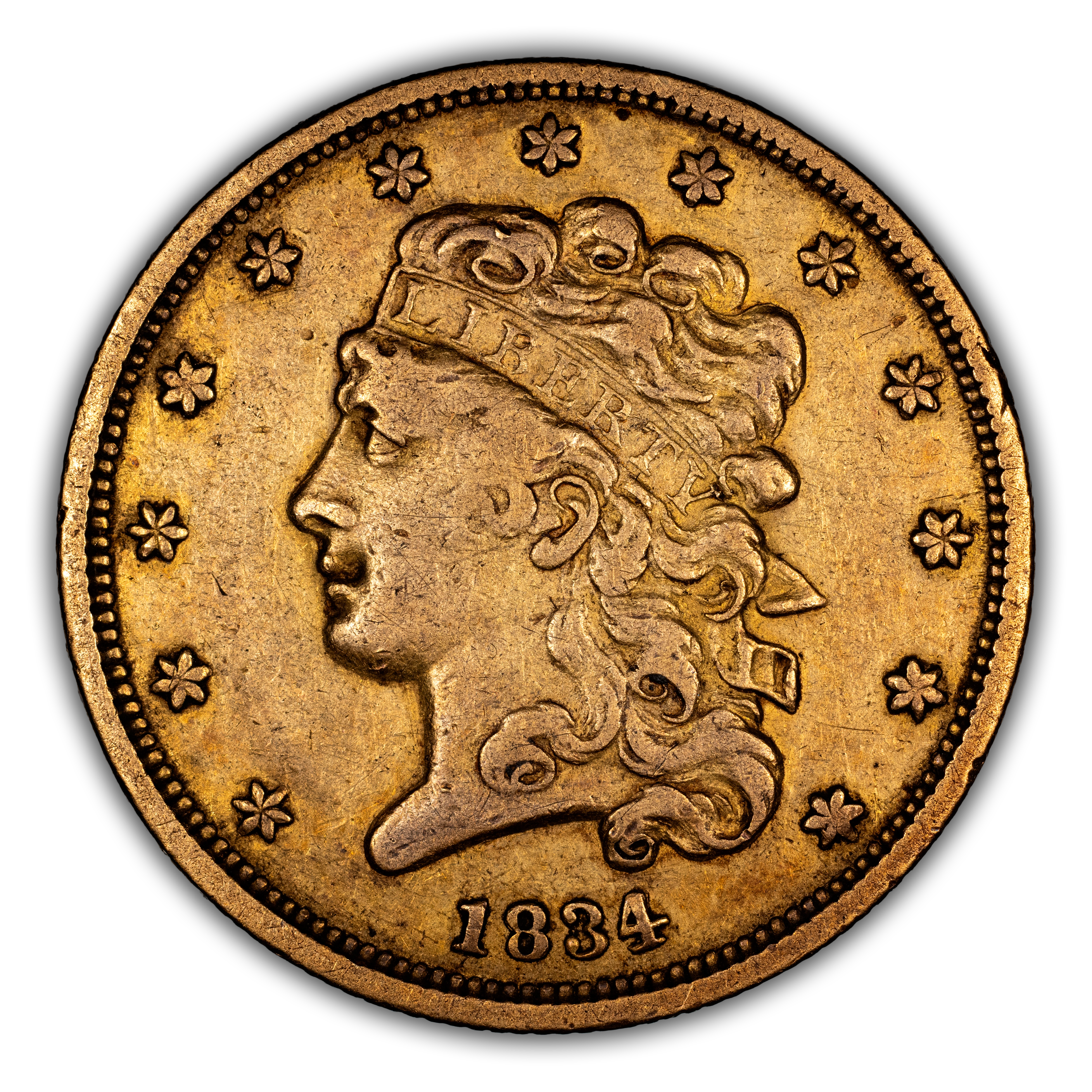 1834 $5 Classic Head, Plain 4, HM-5 MS