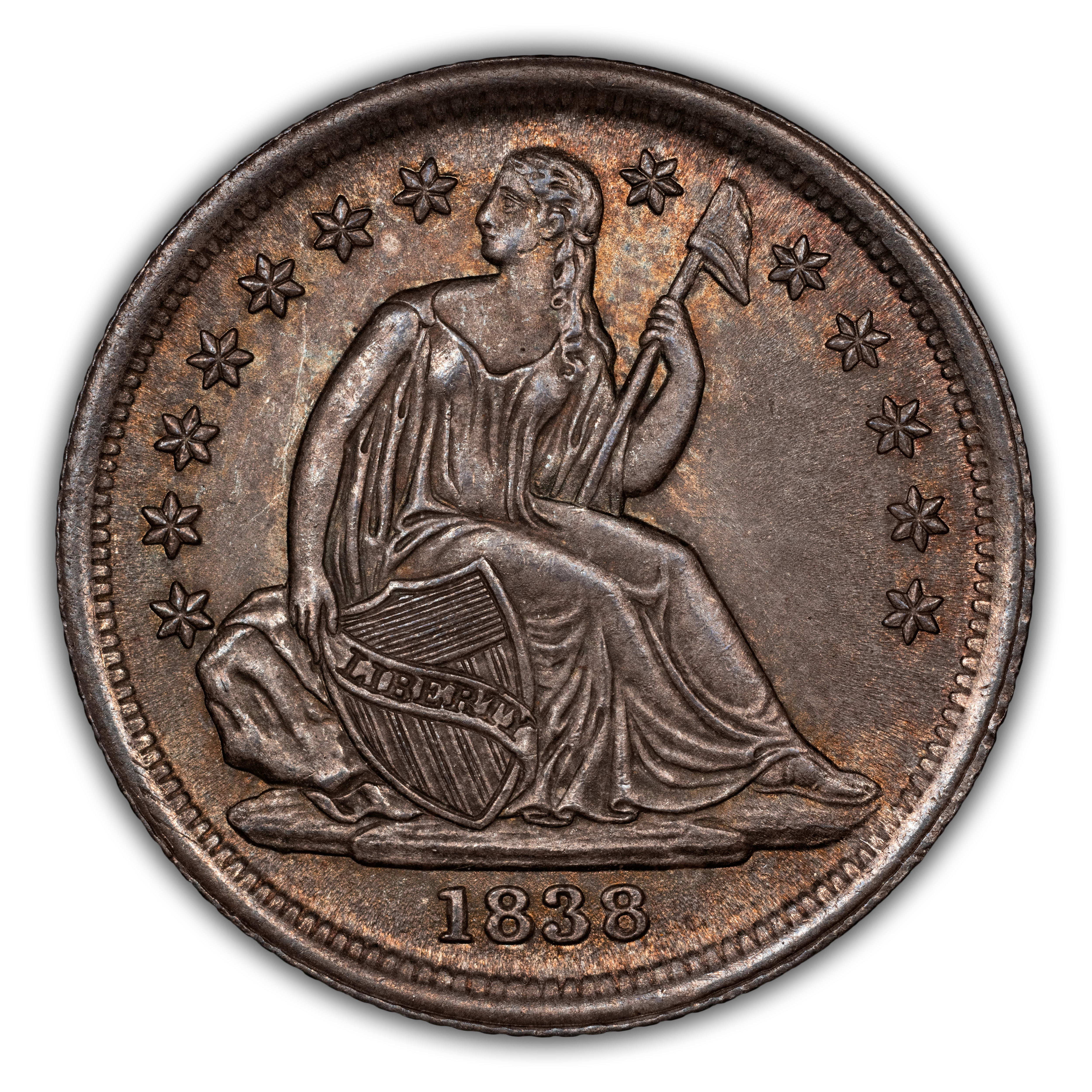 1838 10c No Drapery, Large Stars MS