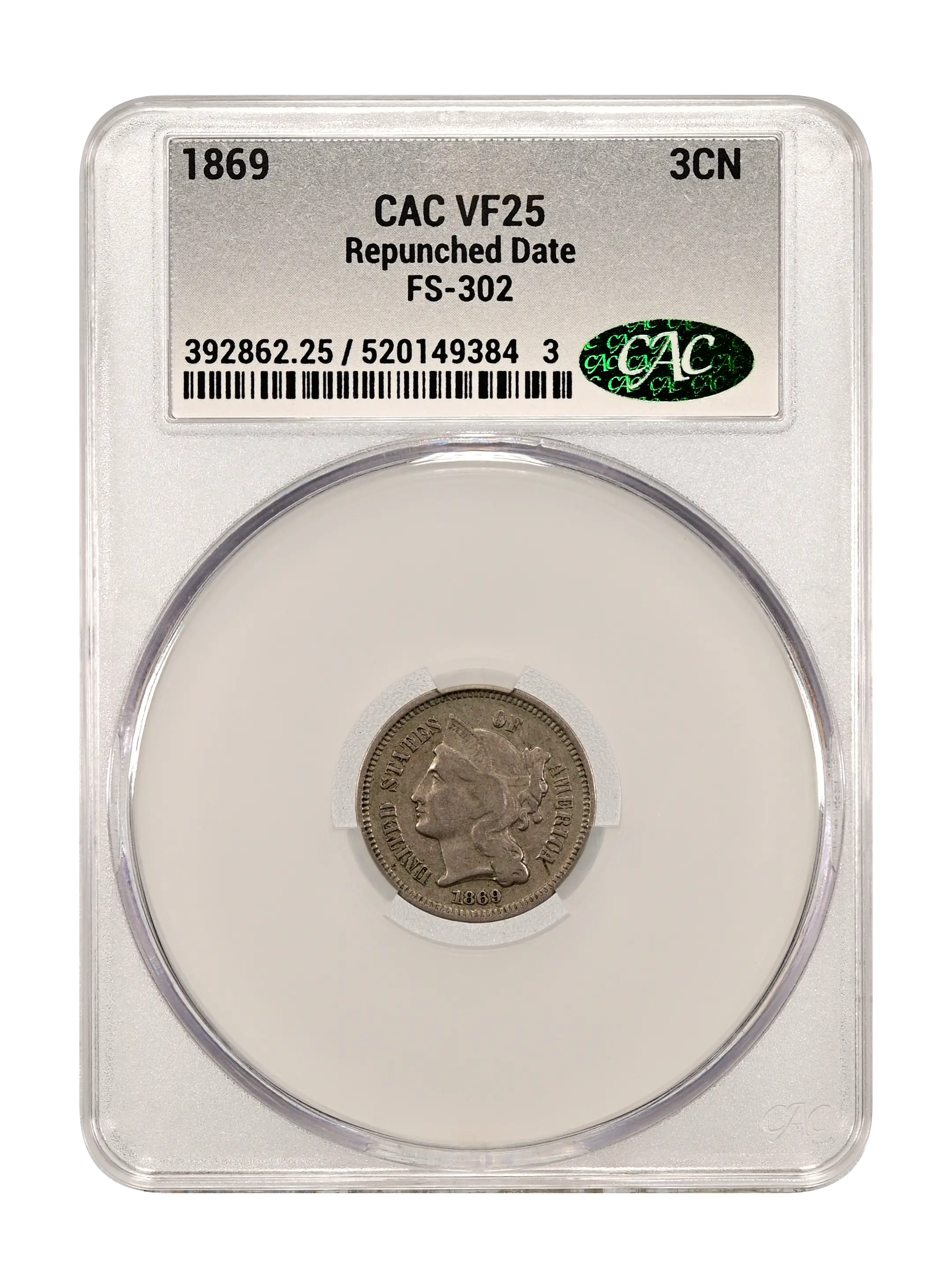 1869 3cN Repunched Date, FS-302 MS