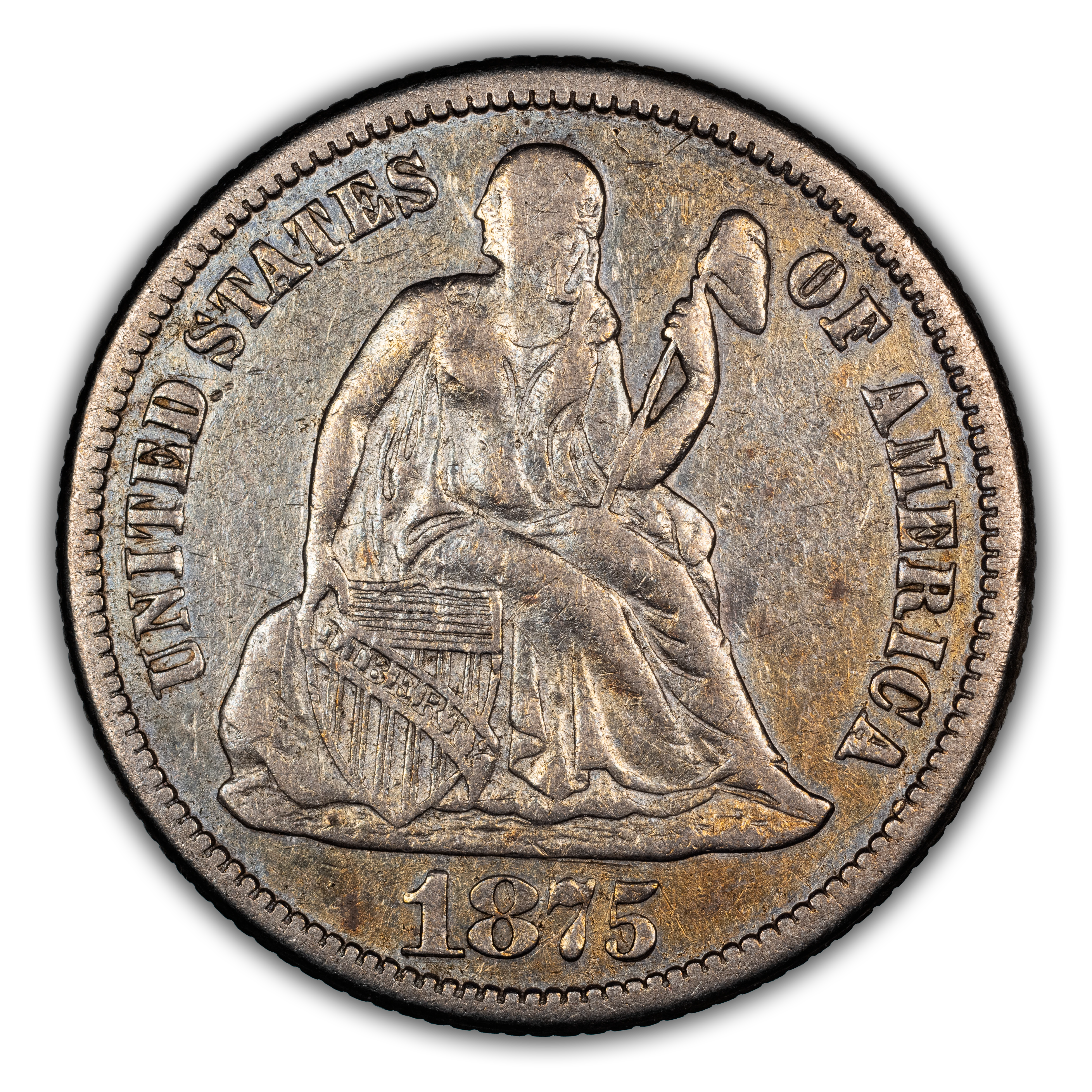 1875-CC 10c Mintmark Above Bow MS