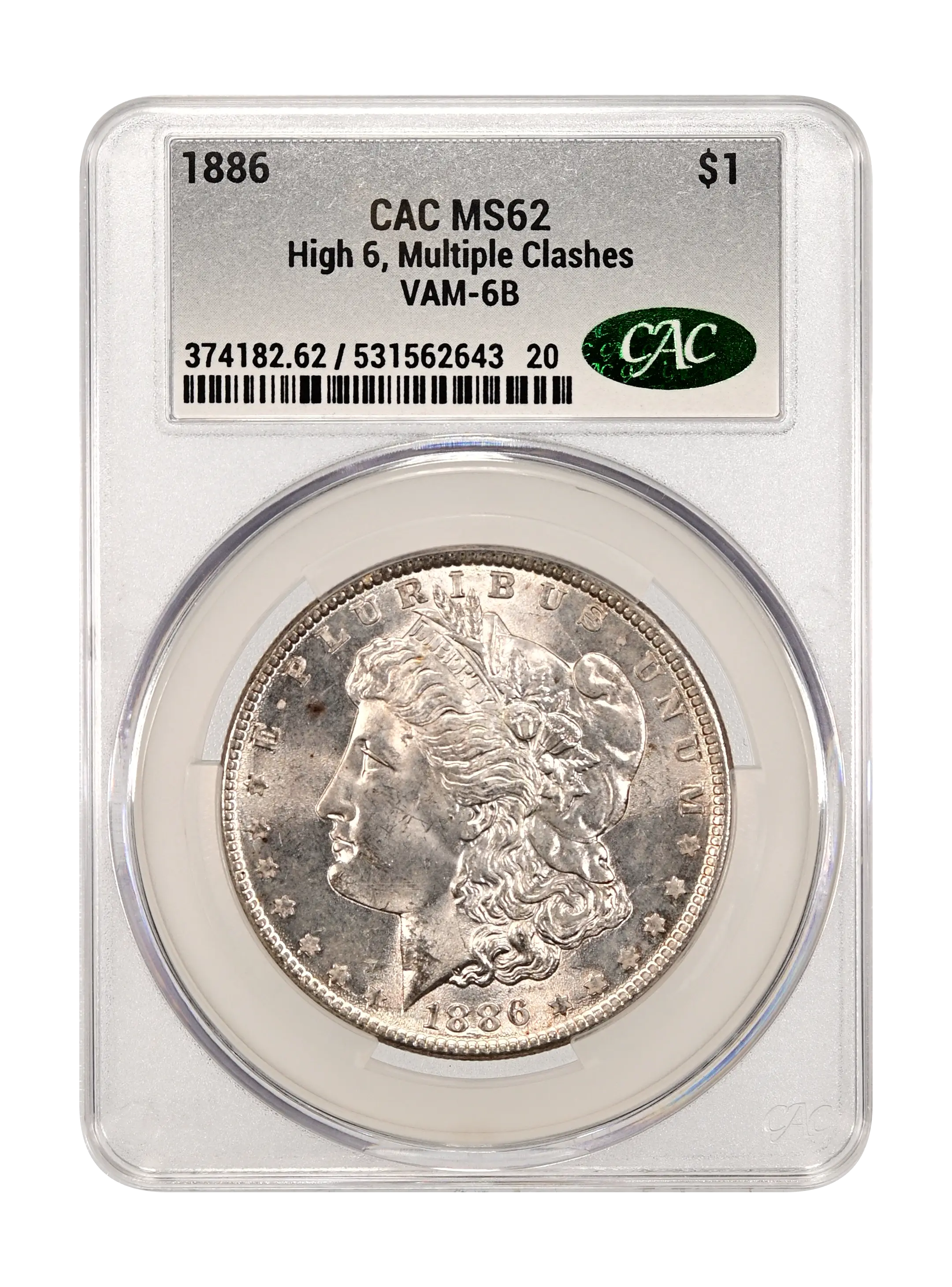 1886 $1  High 6, Clashed, VAM-6B MS thumbnail 3