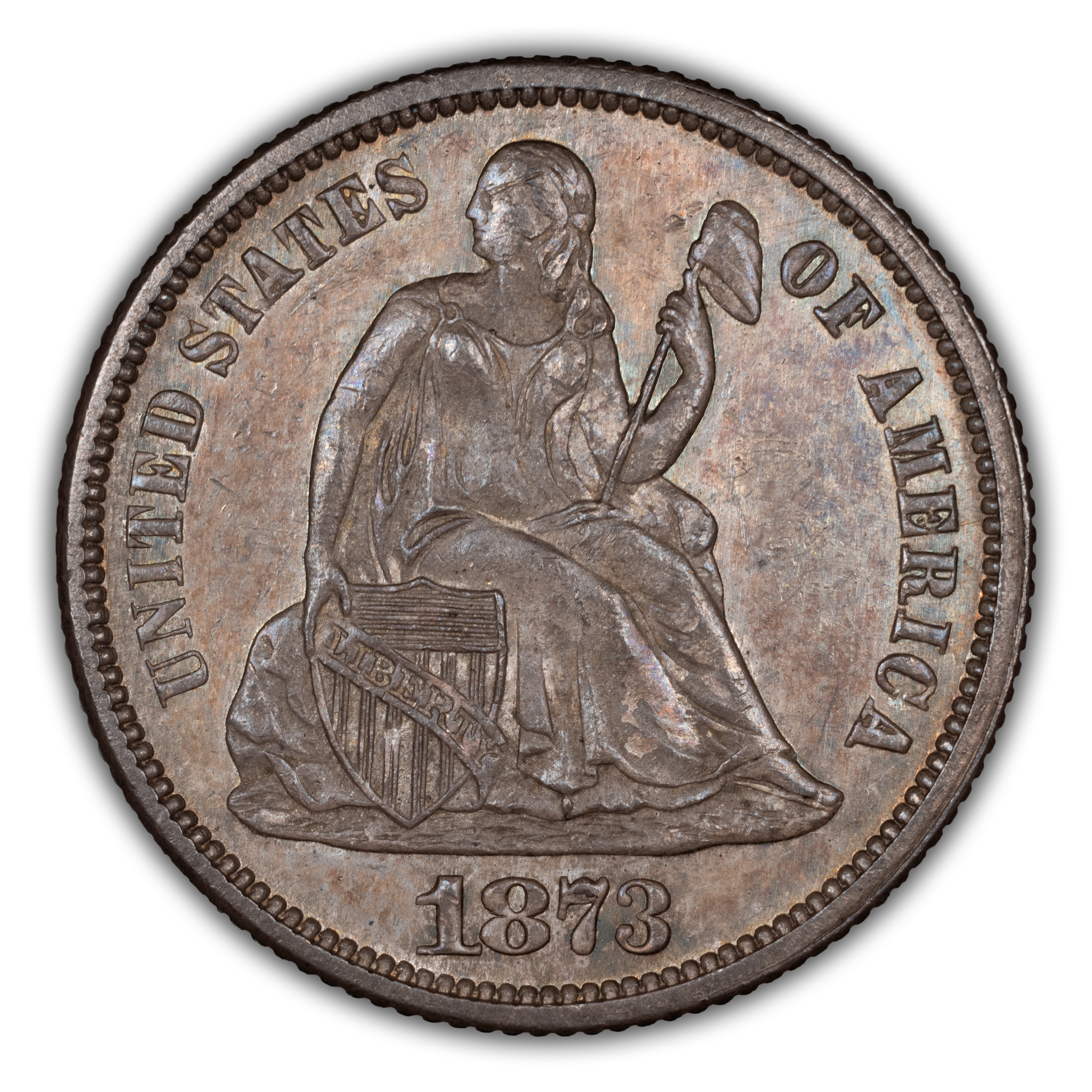 1873 10c No Arrows, Open 3 MS