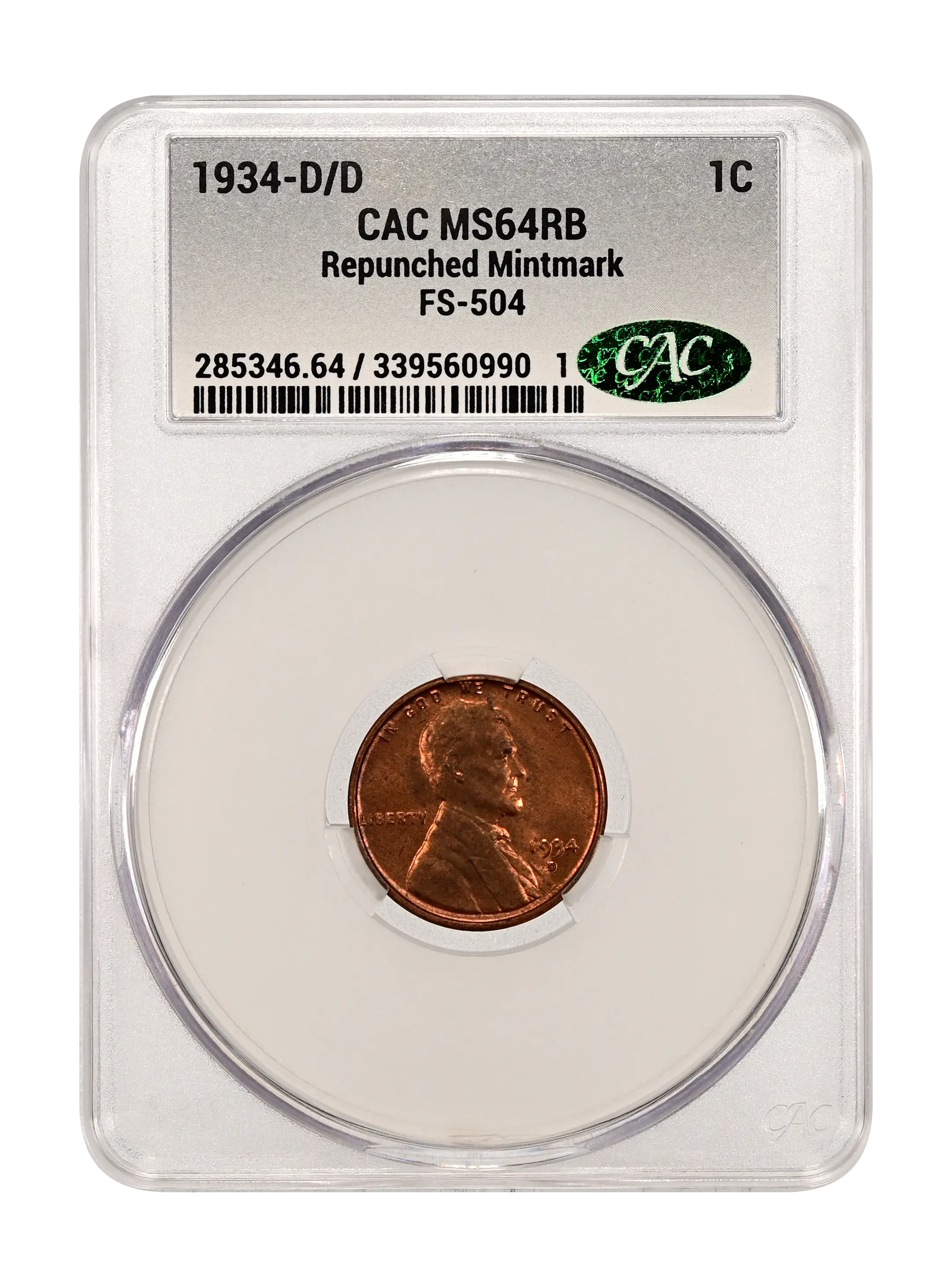1934-D/D 1c Repunched Mintmark, FS-504 MS RB