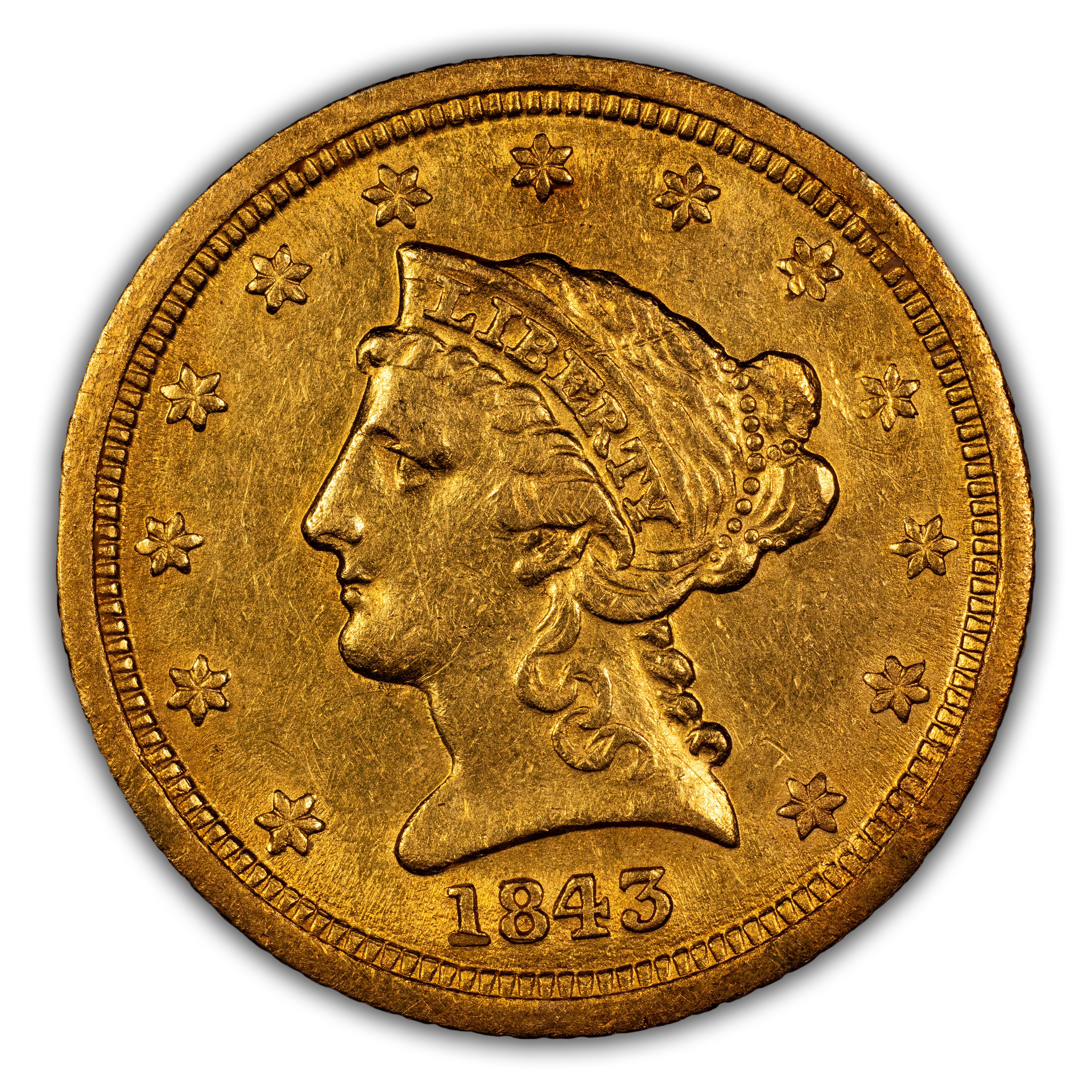 1843-D $2 1/2 Large D MS