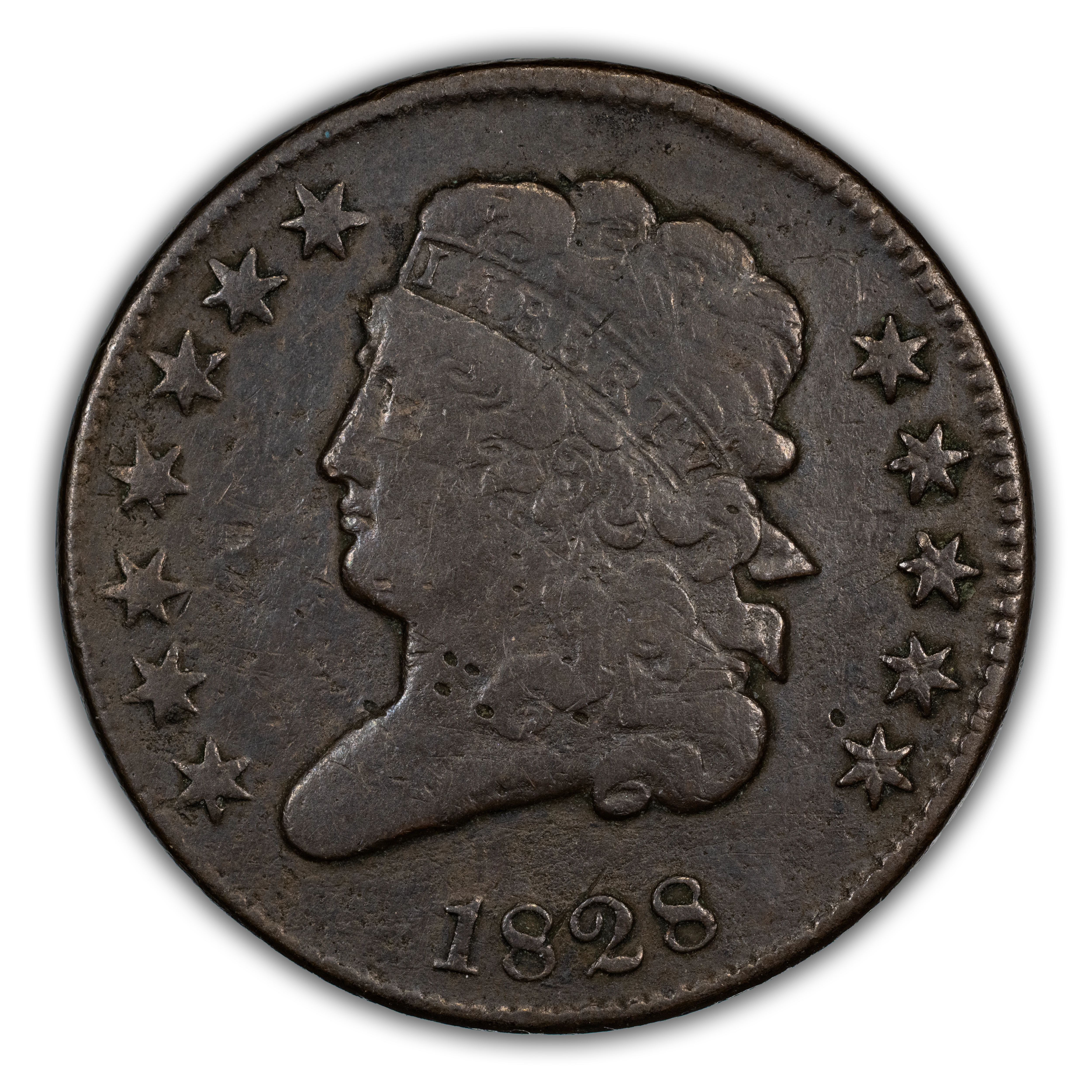 1828 1/2c 12 Stars, C-2 MS BN