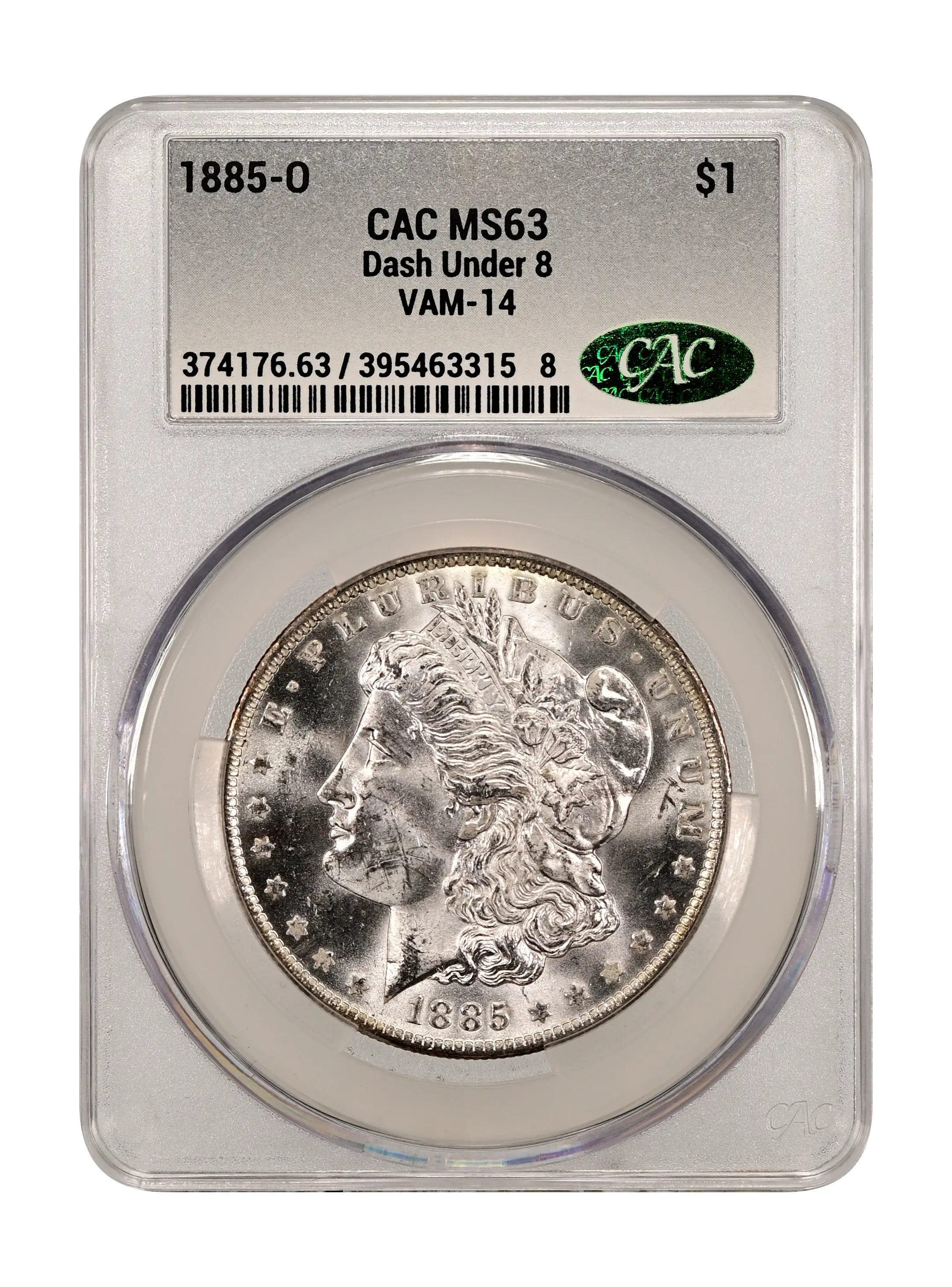 1885-O $1 Dash Under 8, VAM-14 MS