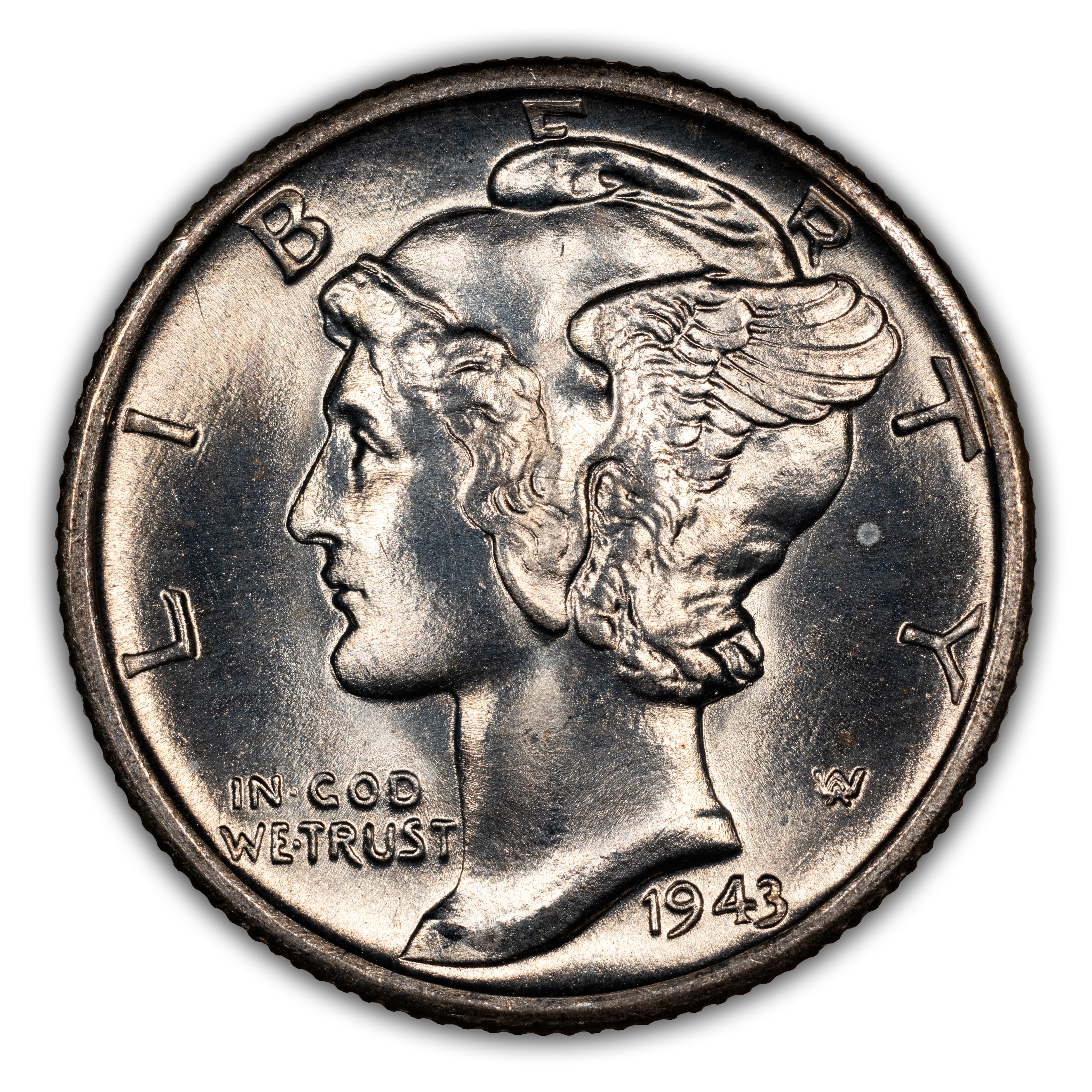 1943-S 10c Trumpet Tail Mintmark, FS-511 MS