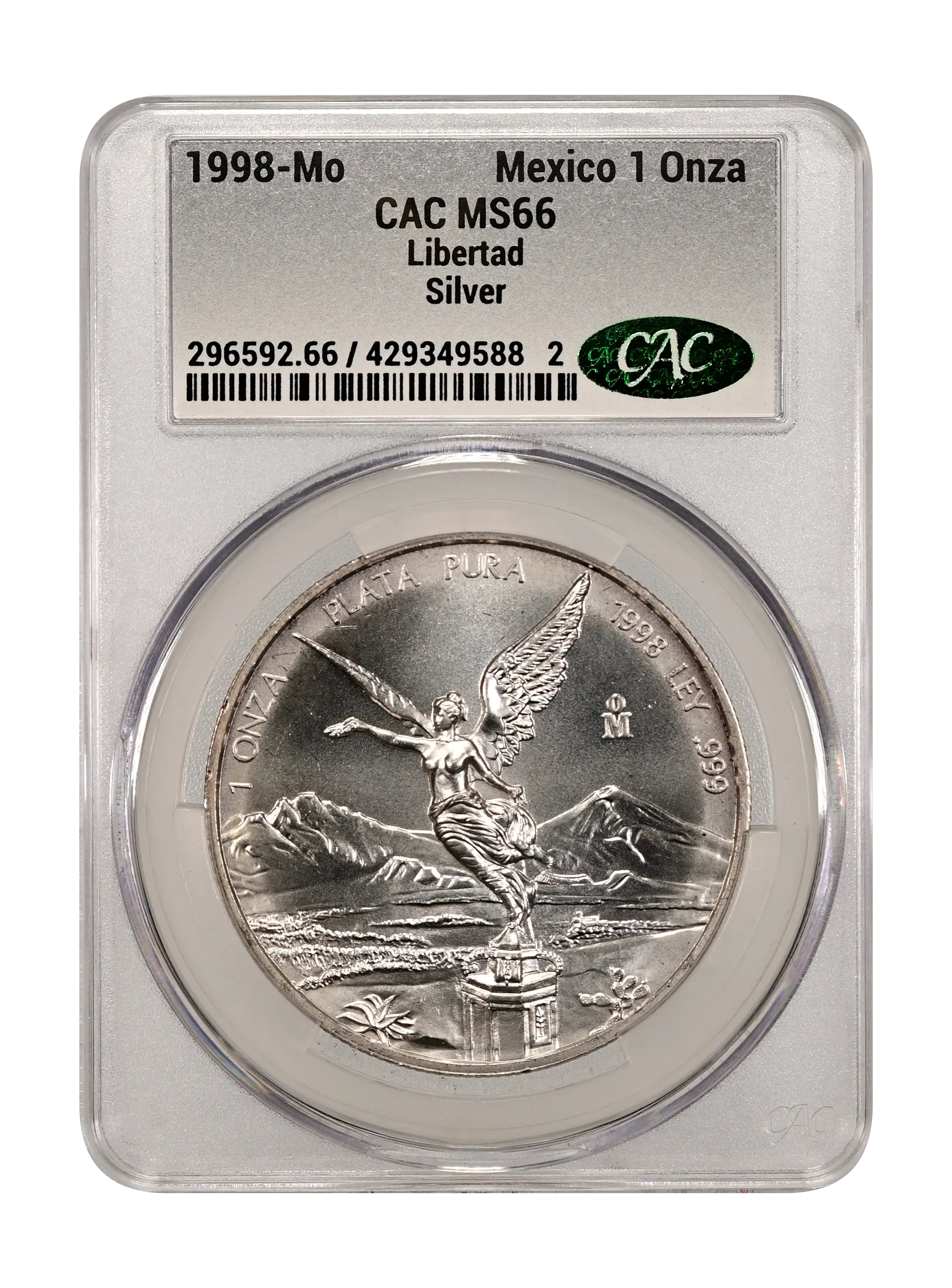 希少1998年 メキシコ 銀メダル 1オンス　リベルタード　独立の天使 Mexico 1998 Silver 1 Onza Libertad Coin Values & Prices | Greysheet