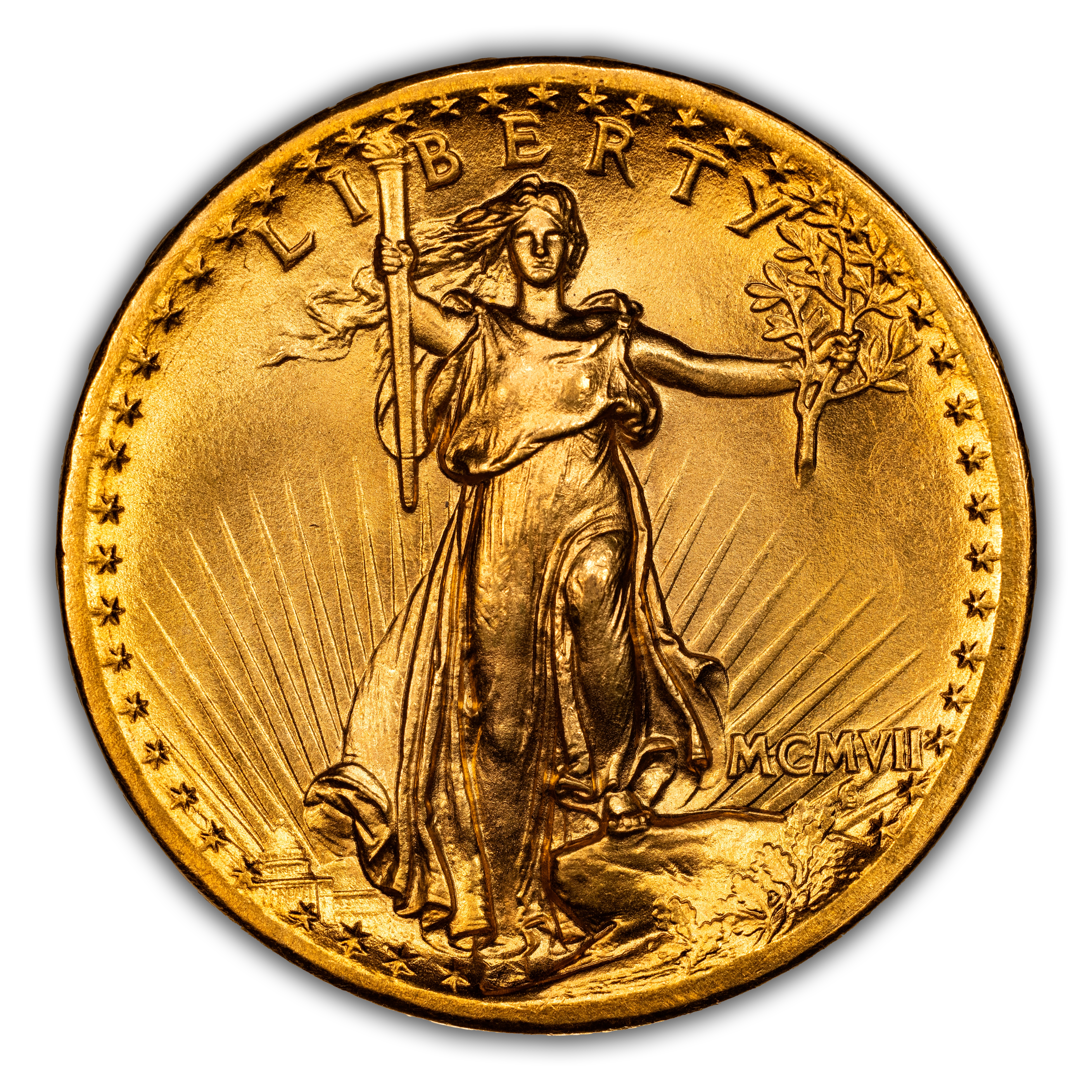 1907 $20 High Relief, Flat Edge MS