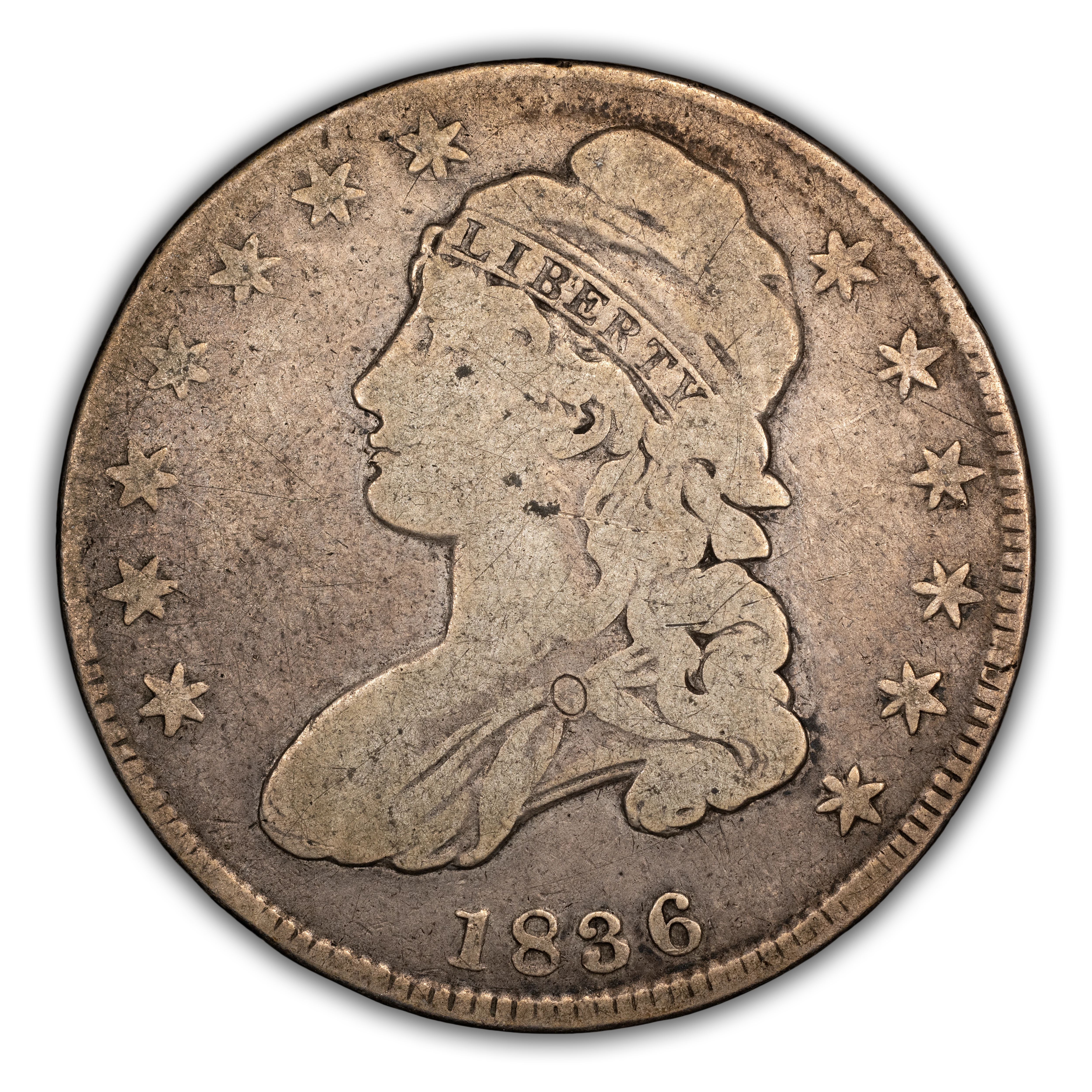 1836 50c Lettered Edge, Bar Dot, O-121 MS