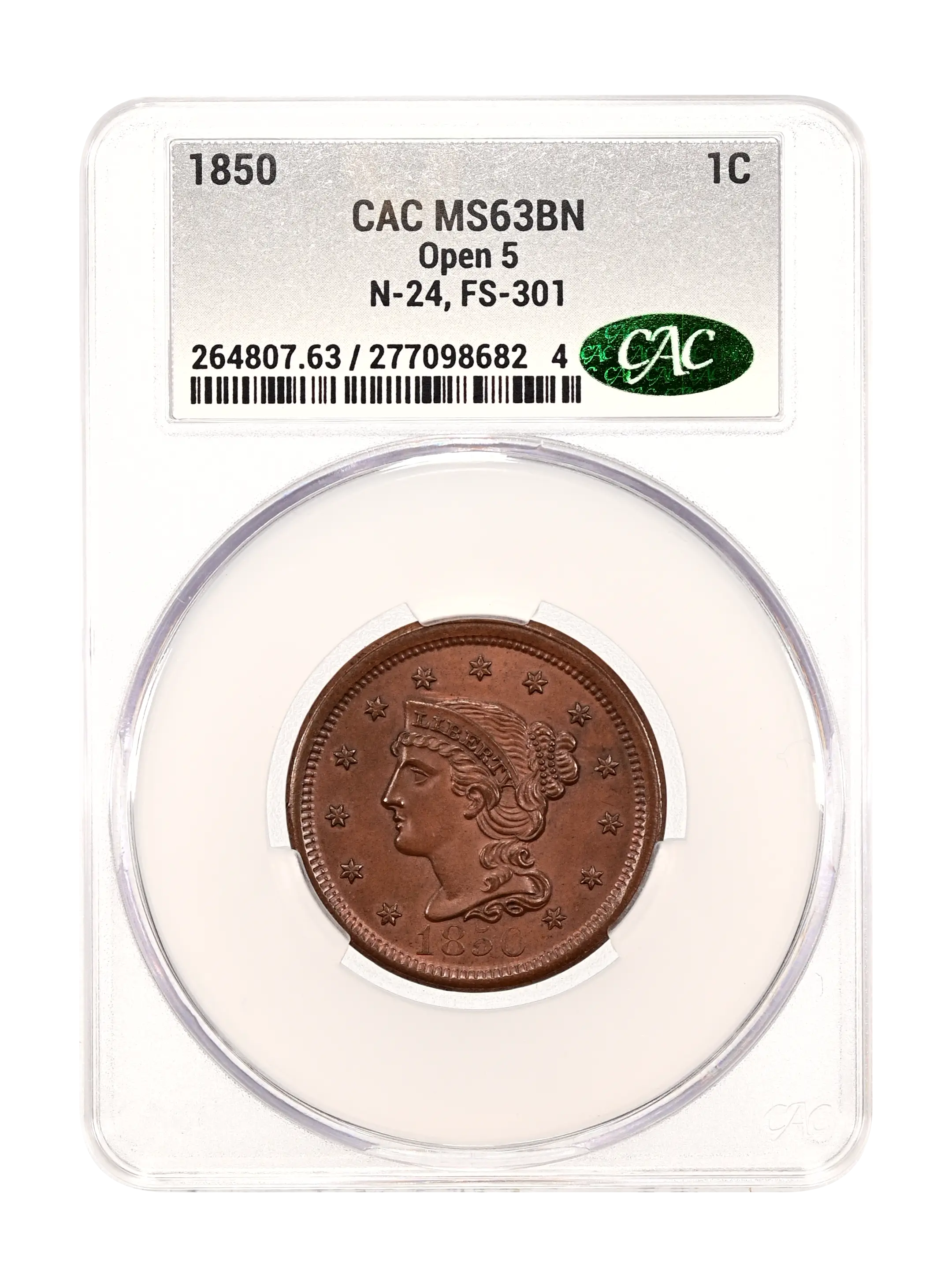 1850 1c Open 5, N-24, FS-301 MS BN