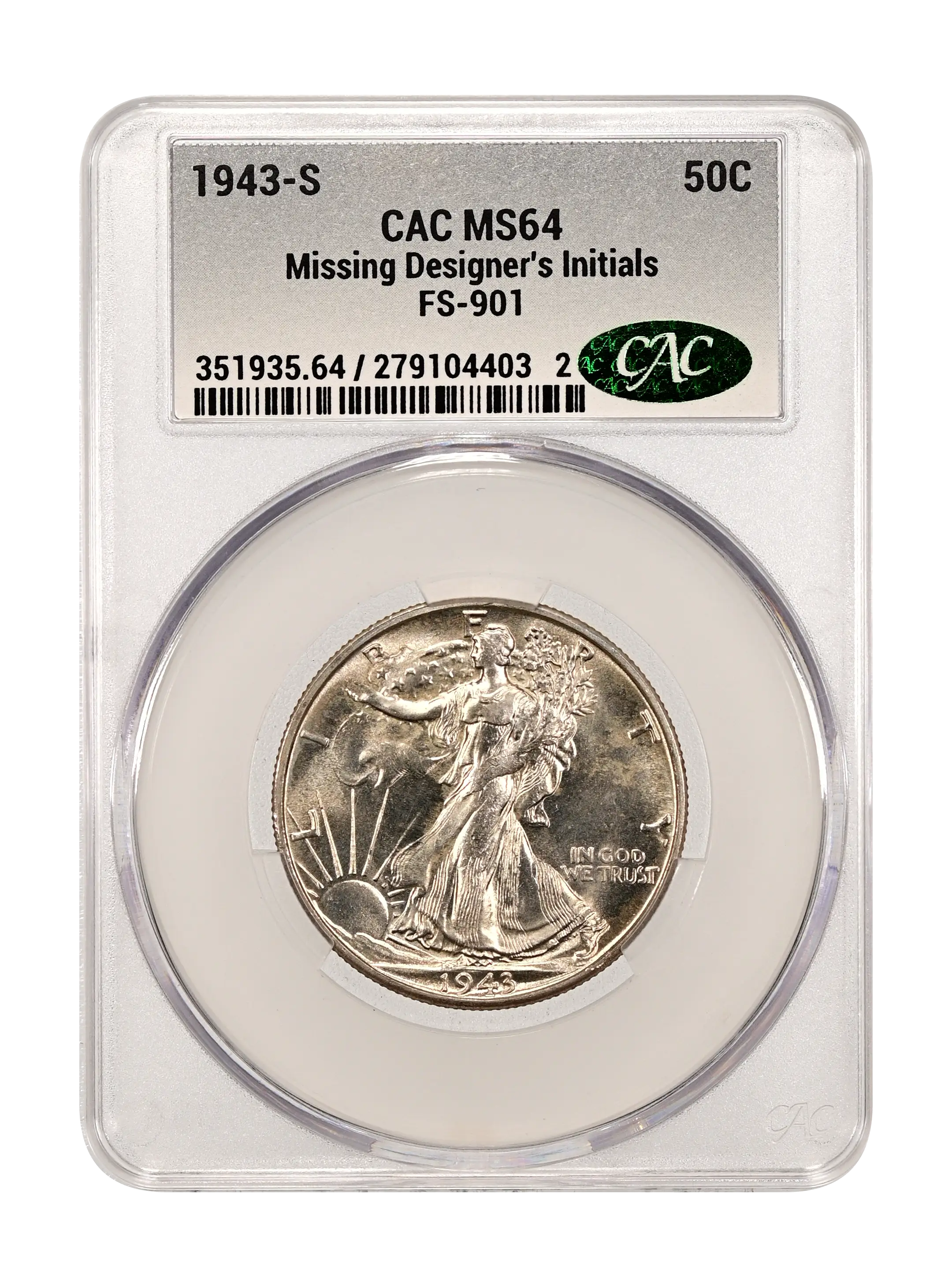 1943-S 50c Missing Designer's Initials, FS-901 MS