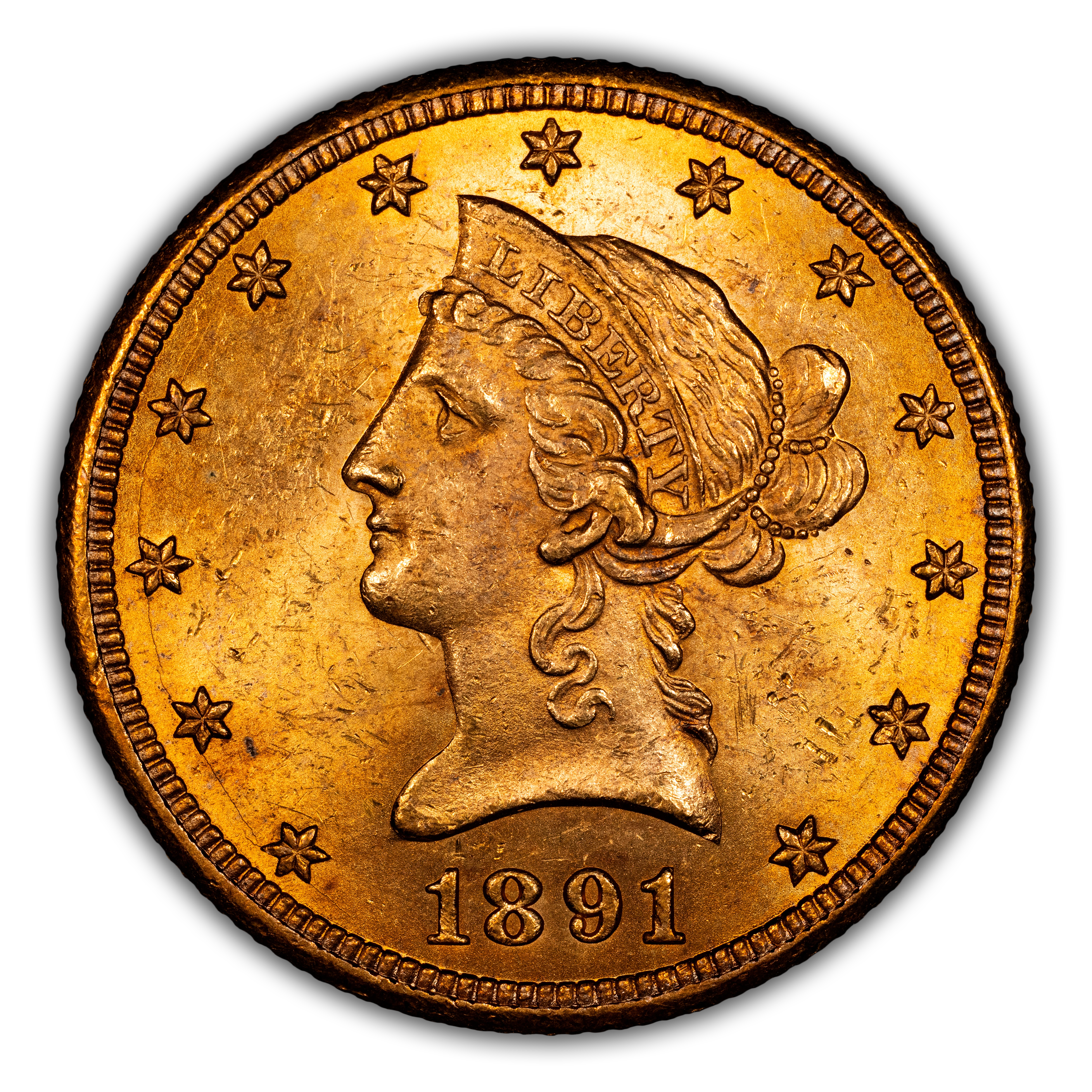 1891-CC $10 Repunched Mintmark, FS-501 MS