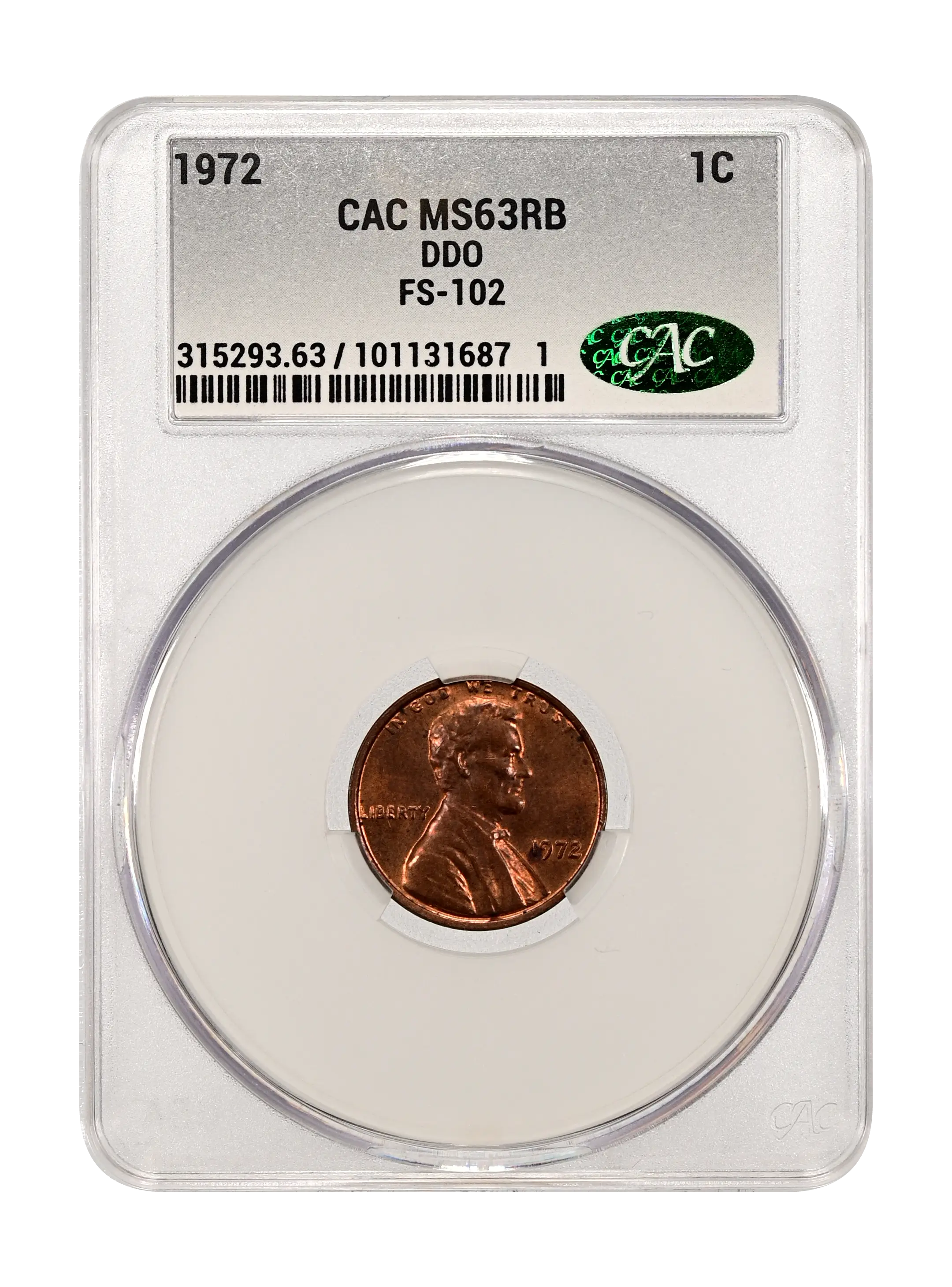 1972 1c Doubled Die Obverse, FS-102 MS RB